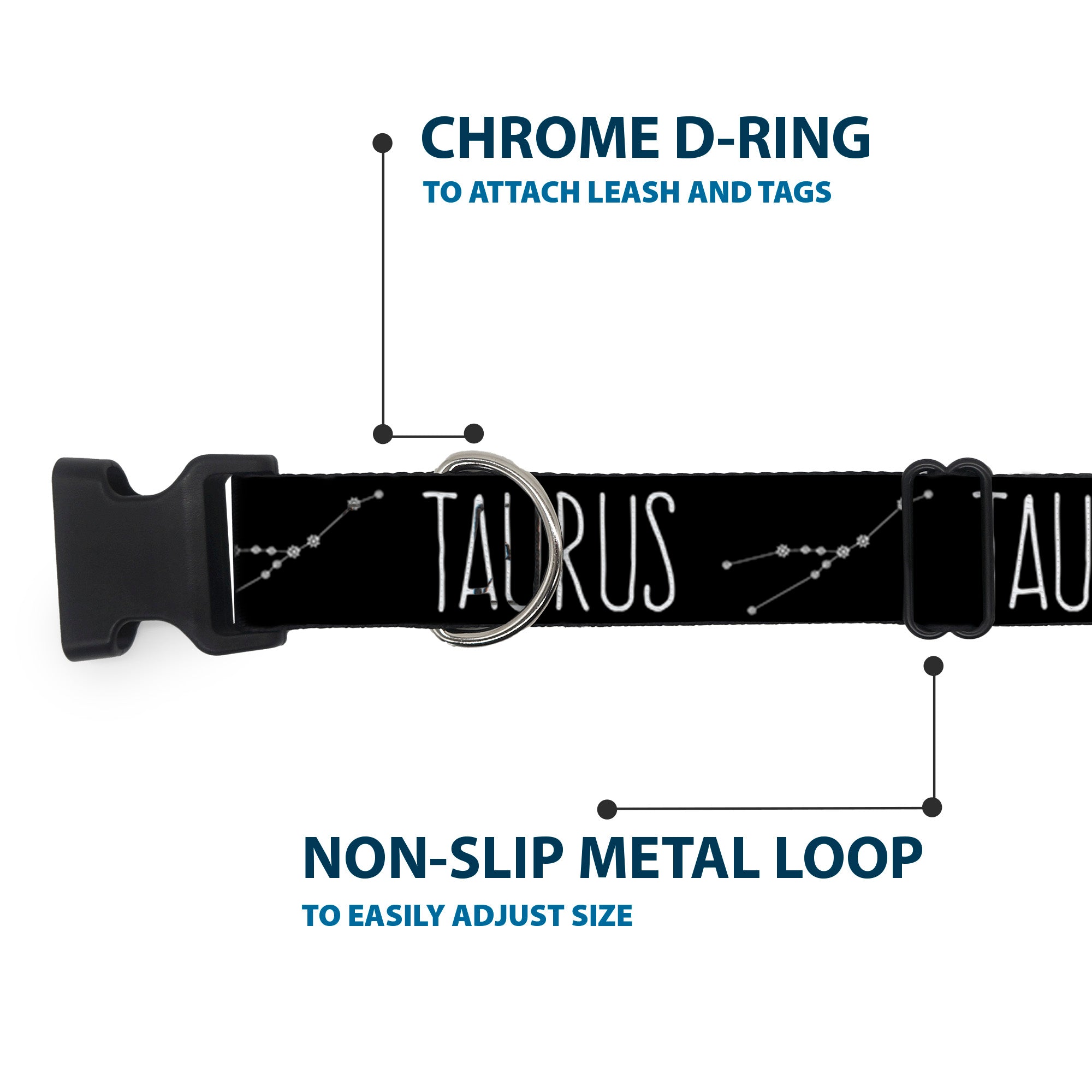 Plastic Clip Collar - Zodiac TAURUS/Constellation Black/White Plastic Clip Collars Buckle-Down