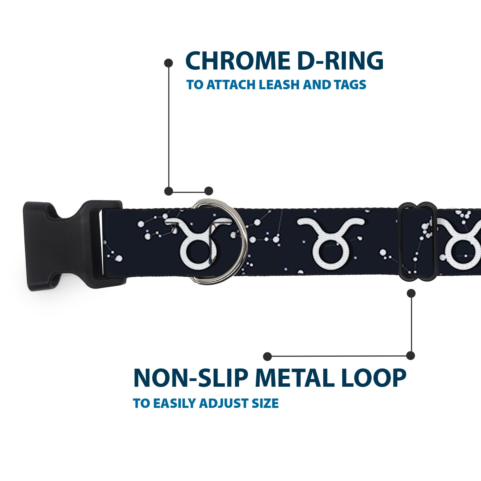 Plastic Clip Collar - Zodiac Taurus Symbol/Constellations Black/White Plastic Clip Collars Buckle-Down