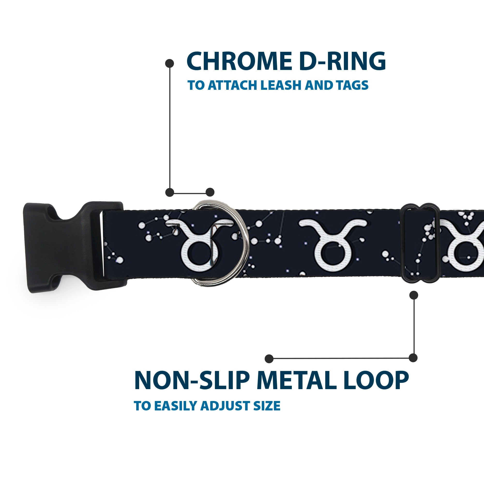 Plastic Clip Collar - Zodiac Taurus Symbol/Constellations Black/White Plastic Clip Collars Buckle-Down