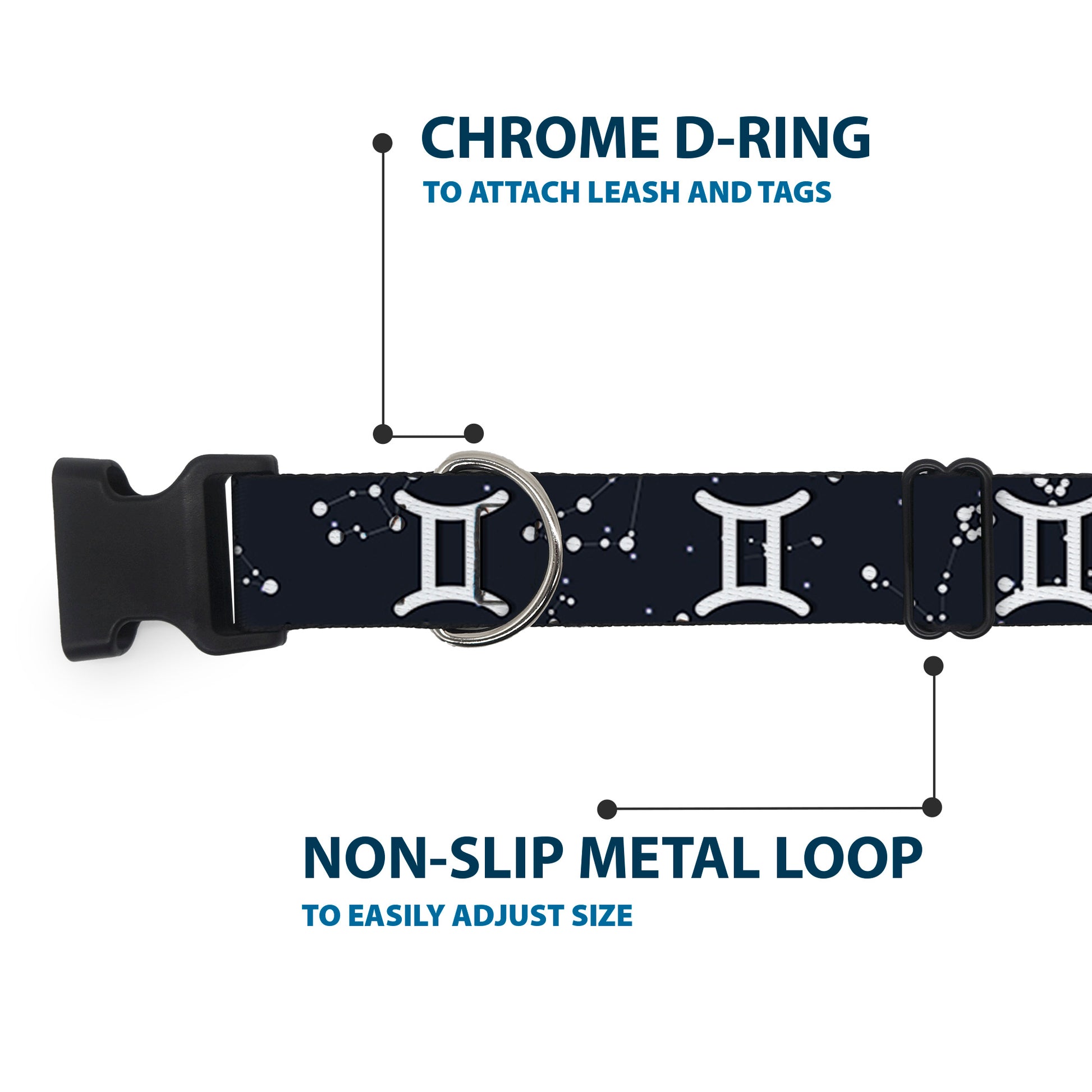 Plastic Clip Collar - Zodiac Gemini Symbol/Constellations Black/White Plastic Clip Collars Buckle-Down