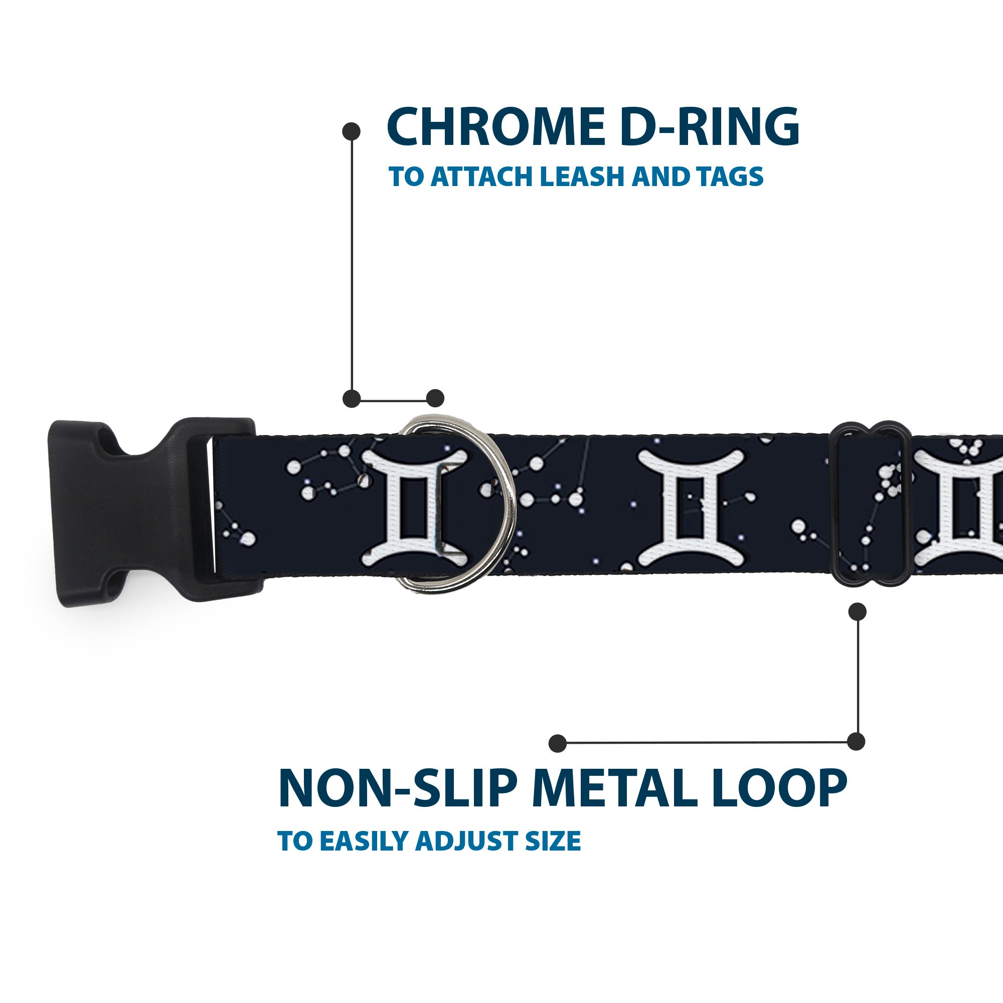 Plastic Clip Collar - Zodiac Gemini Symbol/Constellations Black/White Plastic Clip Collars Buckle-Down