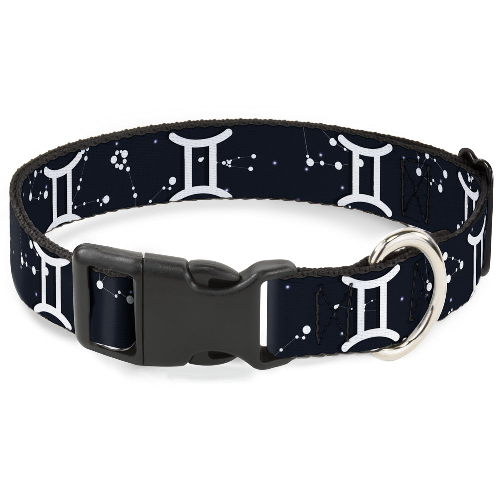 Plastic Clip Collar - Zodiac Gemini Symbol/Constellations Black/White Plastic Clip Collars Buckle-Down
