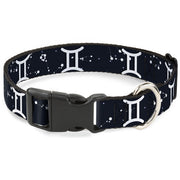 Plastic Clip Collar - Zodiac Gemini Symbol/Constellations Black/White Plastic Clip Collars Buckle-Down