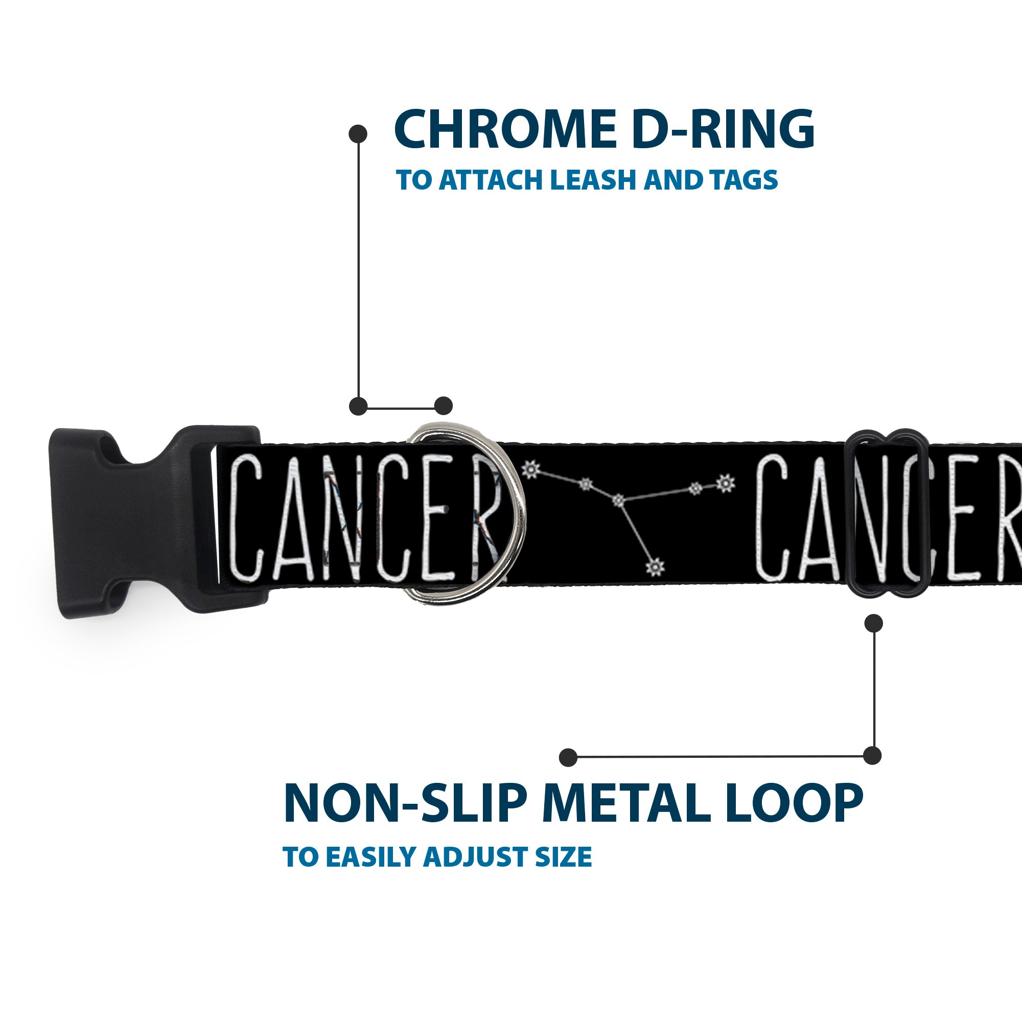 Plastic Clip Collar - Zodiac CANCER/Constellation Black/White Plastic Clip Collars Buckle-Down
