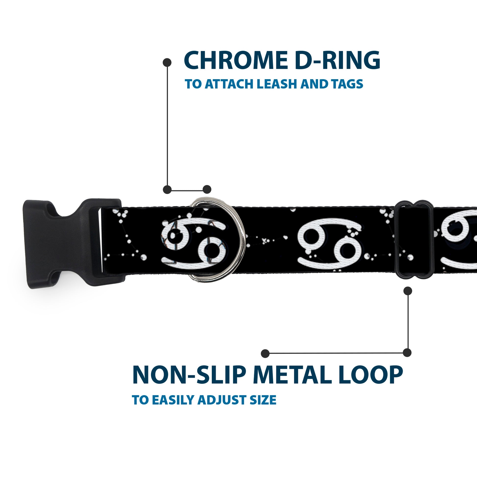 Plastic Clip Collar - Zodiac Cancer Symbol/Constellations Black/White Plastic Clip Collars Buckle-Down