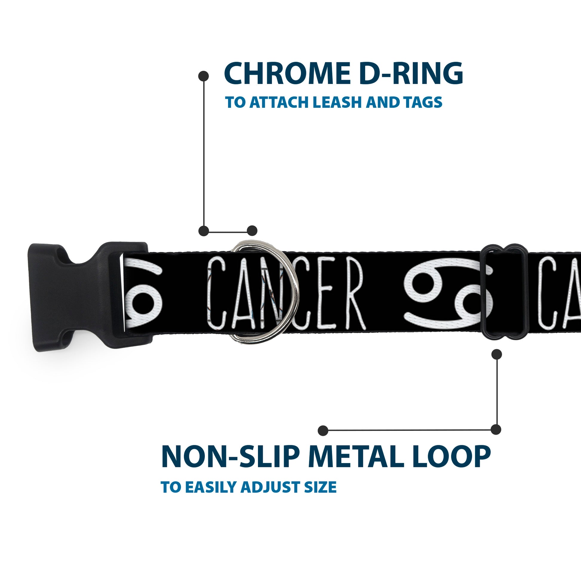 Plastic Clip Collar - Zodiac CANCER/Symbol Black/White Plastic Clip Collars Buckle-Down