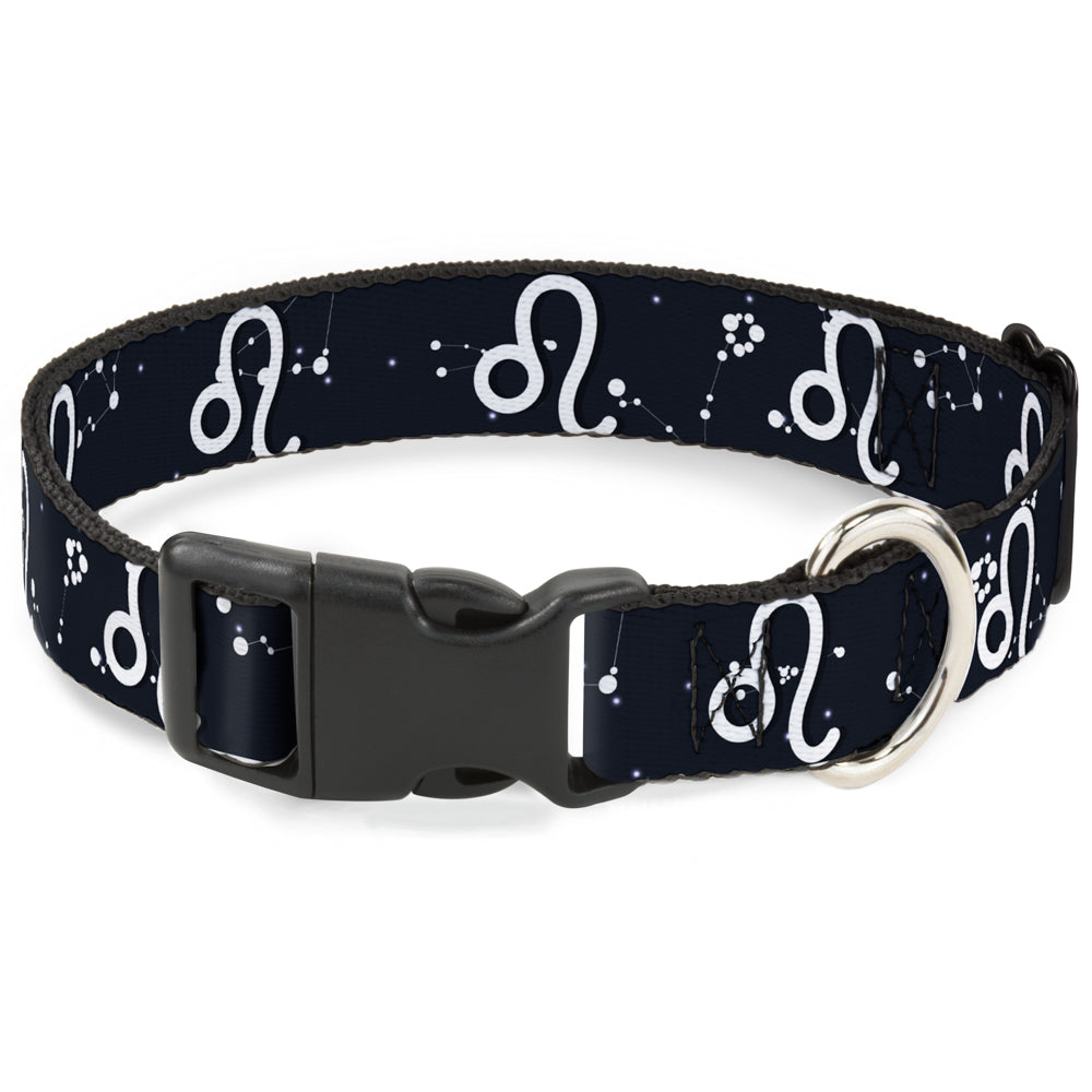 Plastic Clip Collar - Zodiac Leo Symbol/Constellations Black/White Plastic Clip Collars Buckle-Down