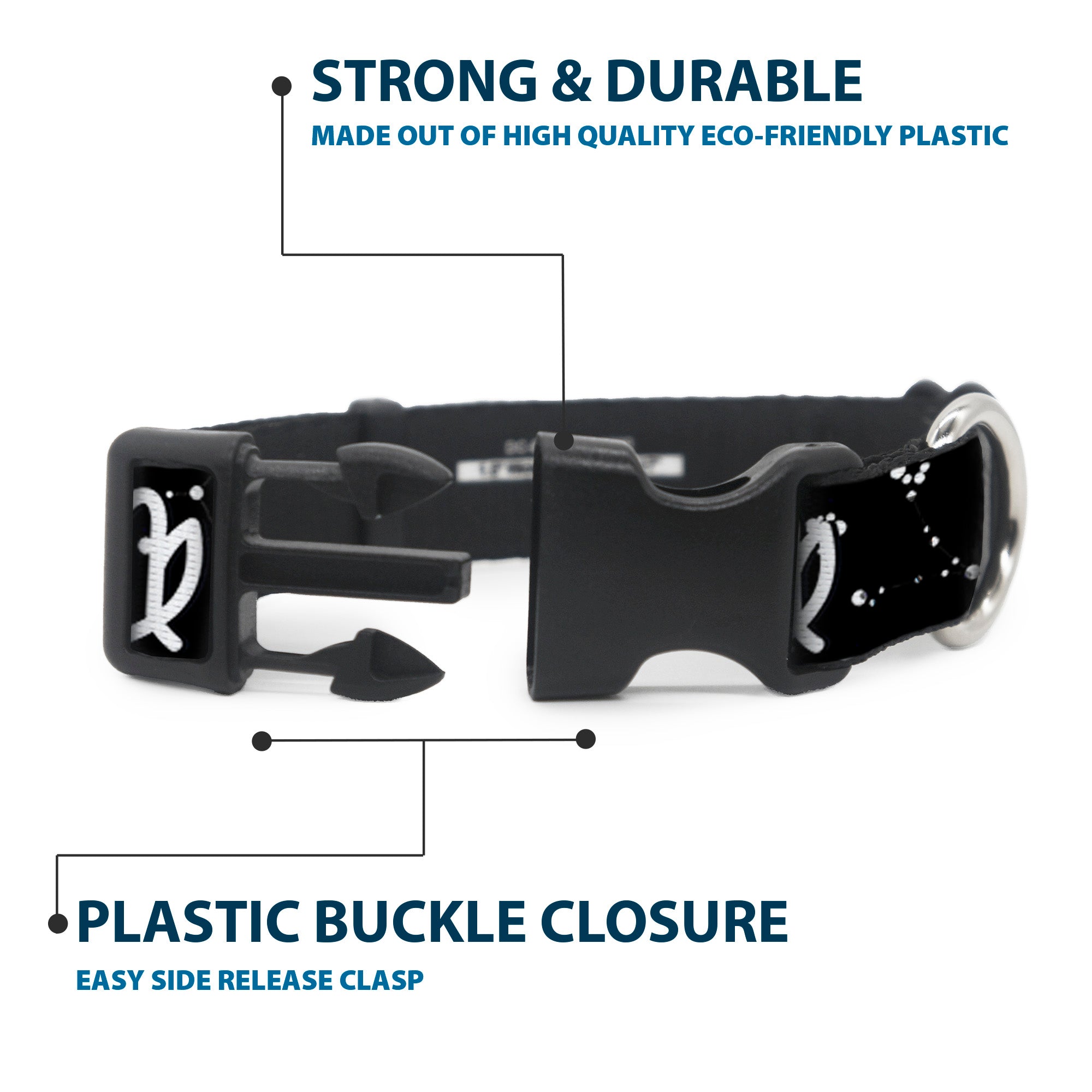 Plastic Clip Collar - Zodiac Virgo Symbol/Constellations Black/White Plastic Clip Collars Buckle-Down