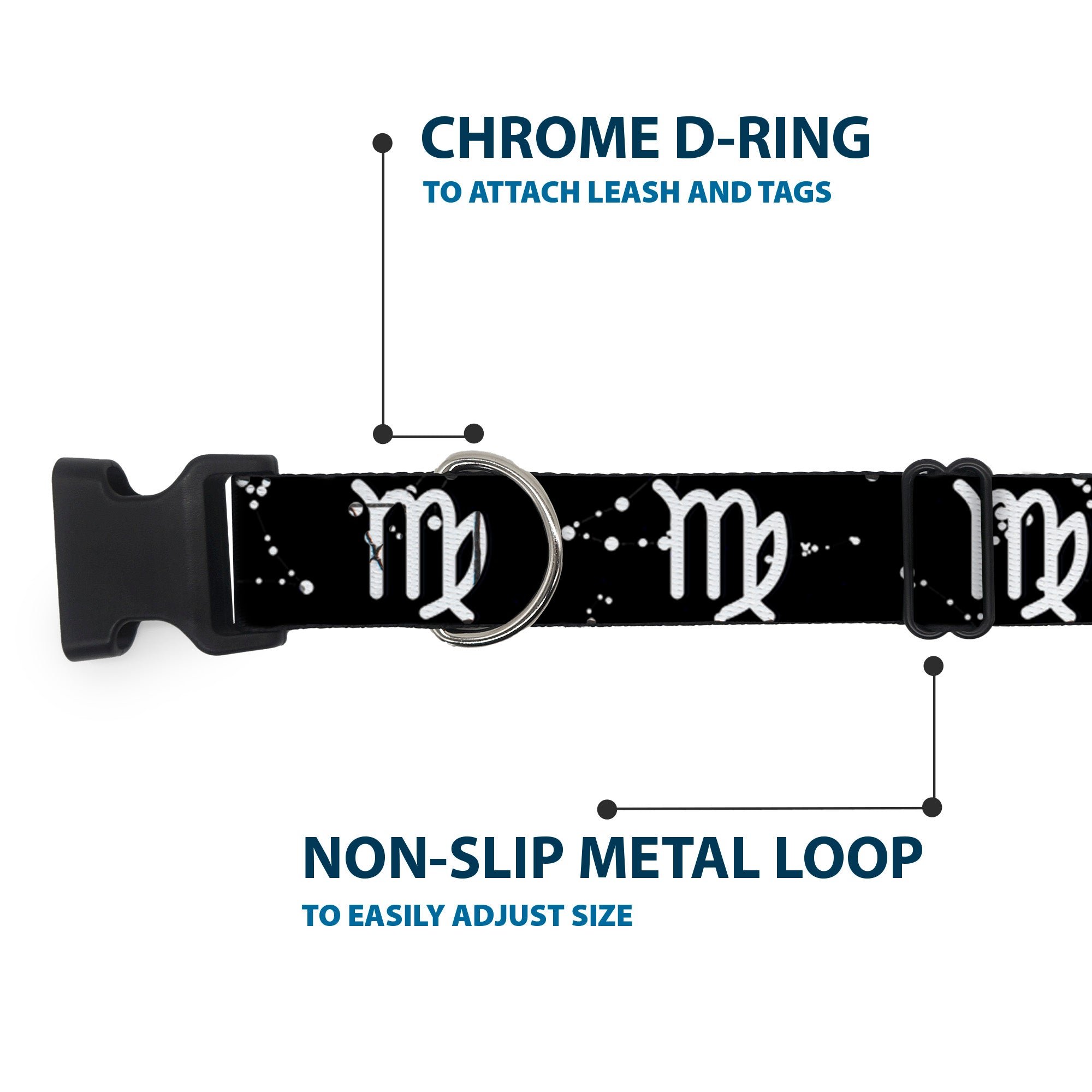 Plastic Clip Collar - Zodiac Virgo Symbol/Constellations Black/White Plastic Clip Collars Buckle-Down