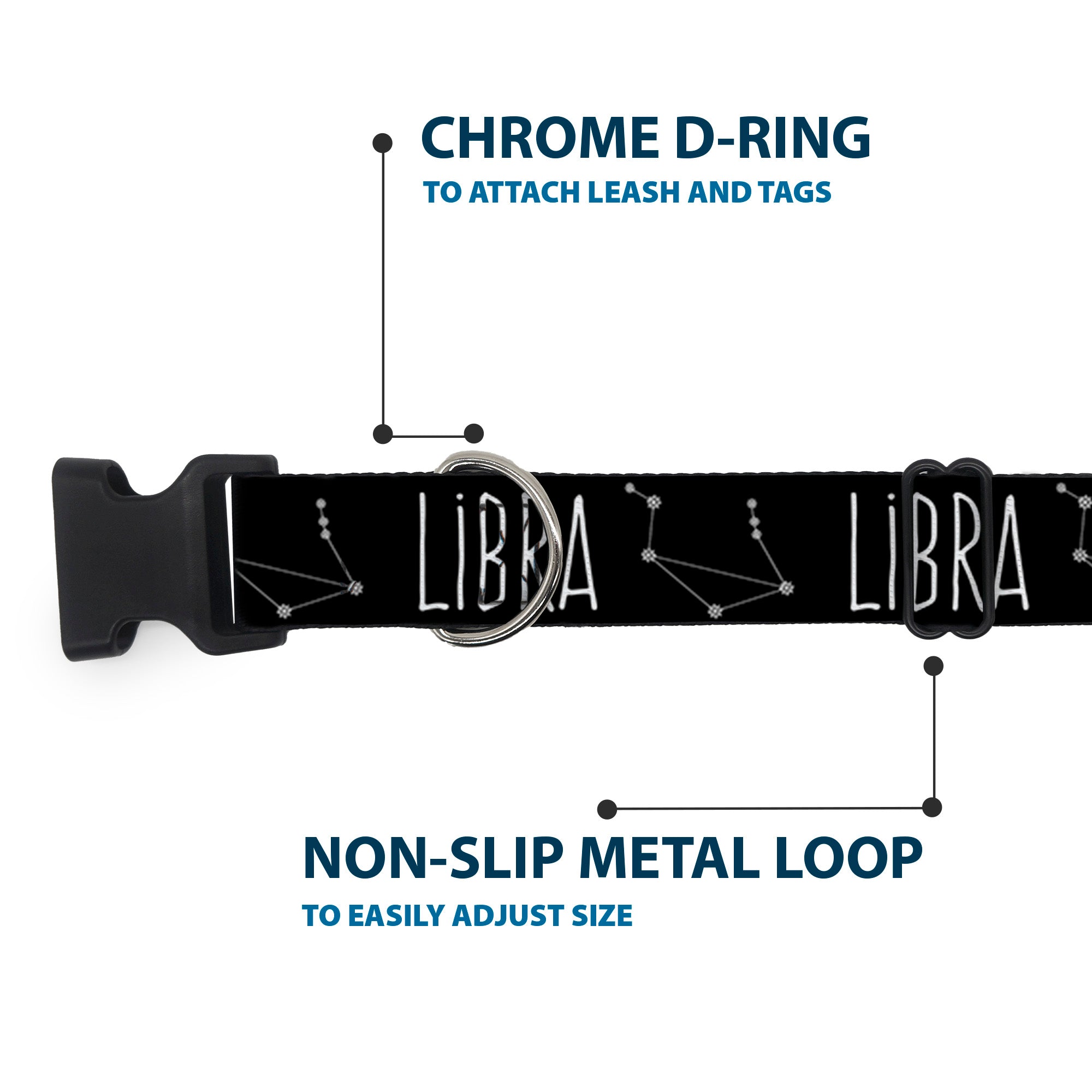 Plastic Clip Collar - Zodiac LIBRA/Constellation Black/White Plastic Clip Collars Buckle-Down