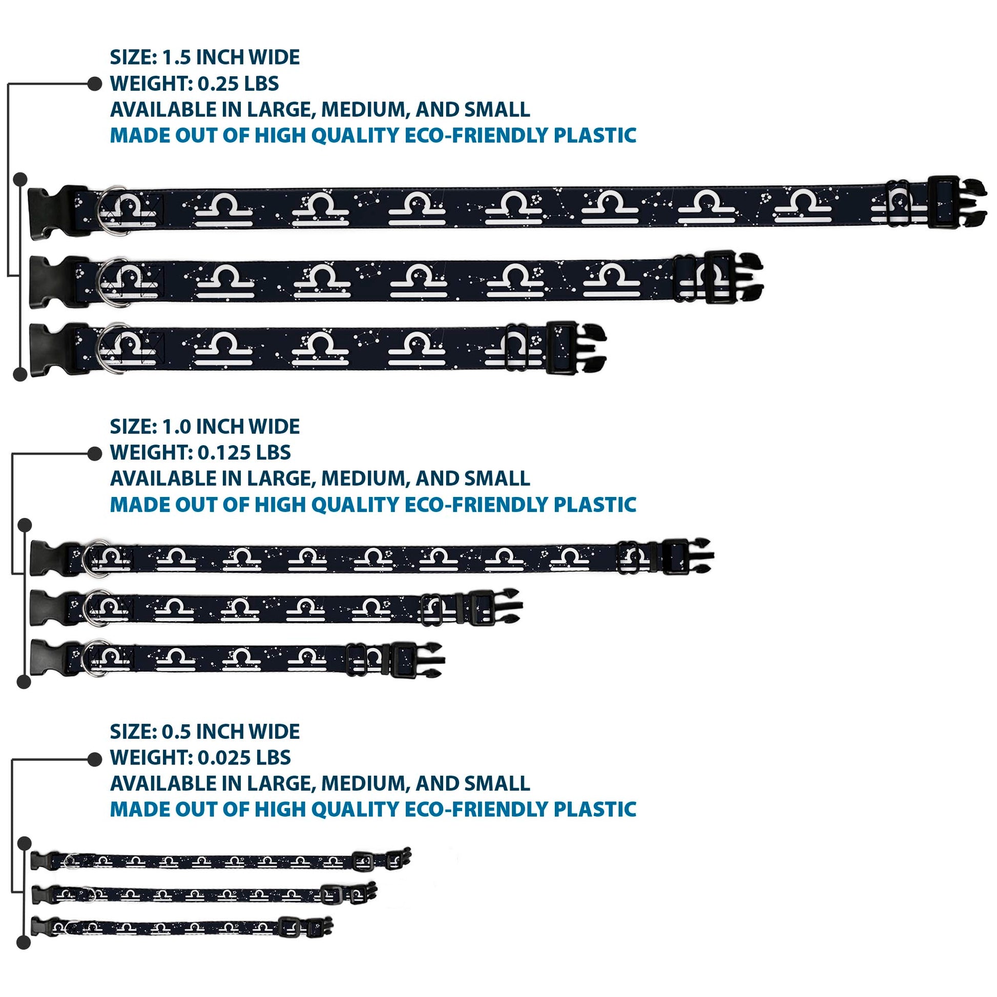 Plastic Clip Collar - Zodiac Libra Symbol/Constellations Black/White Plastic Clip Collars Buckle-Down