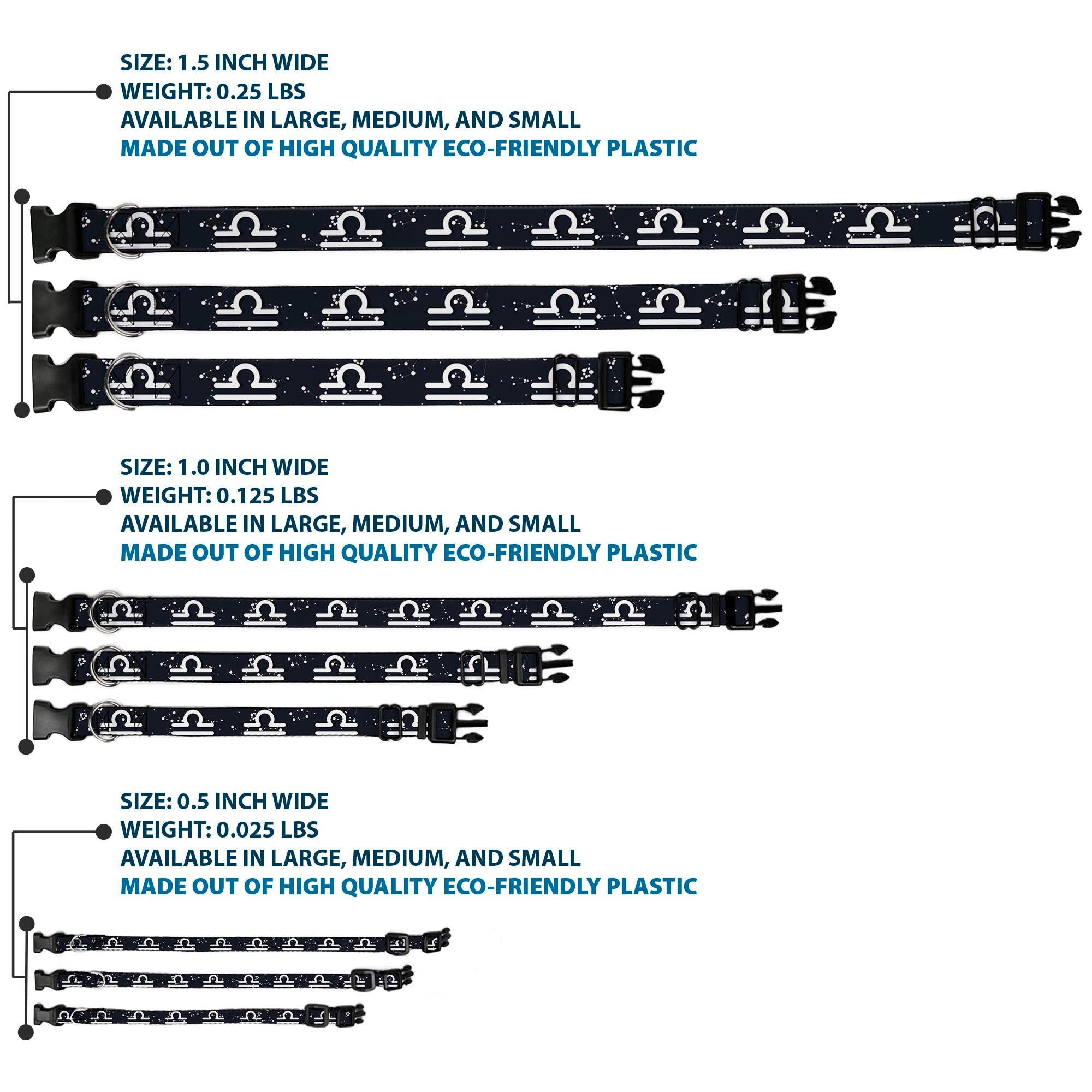Plastic Clip Collar - Zodiac Libra Symbol/Constellations Black/White Plastic Clip Collars Buckle-Down