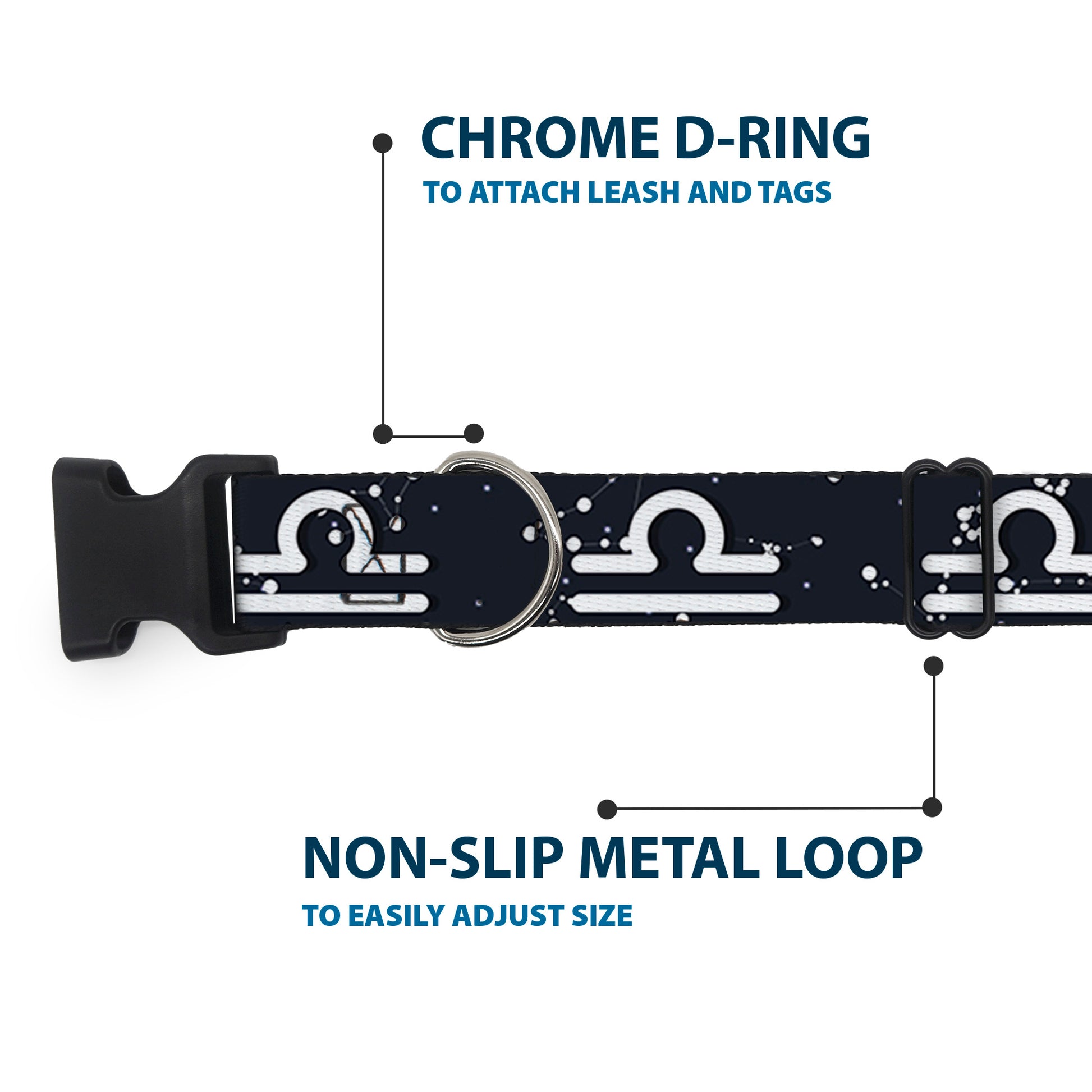 Plastic Clip Collar - Zodiac Libra Symbol/Constellations Black/White Plastic Clip Collars Buckle-Down