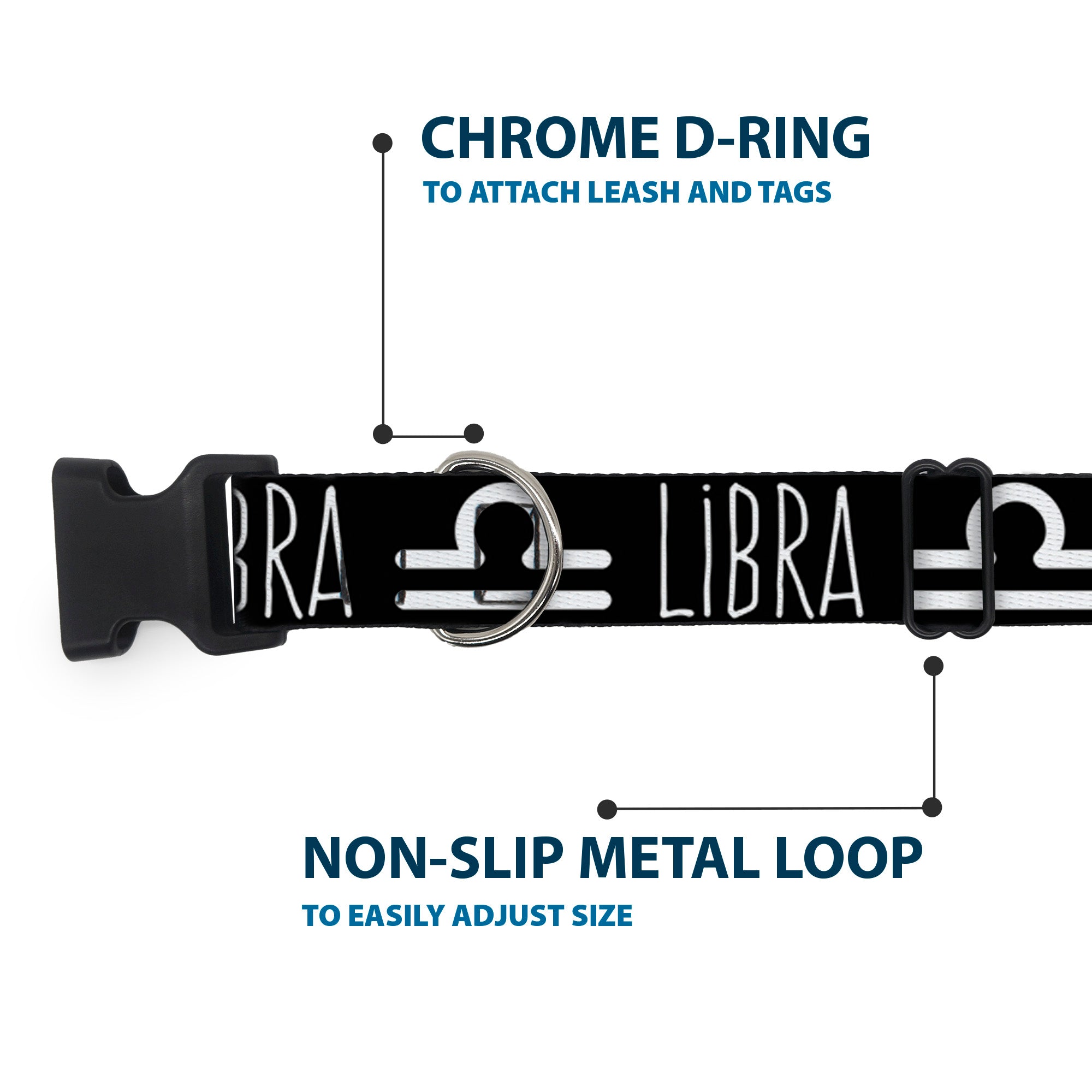 Plastic Clip Collar - Zodiac LIBRA/Symbol Black/White Plastic Clip Collars Buckle-Down