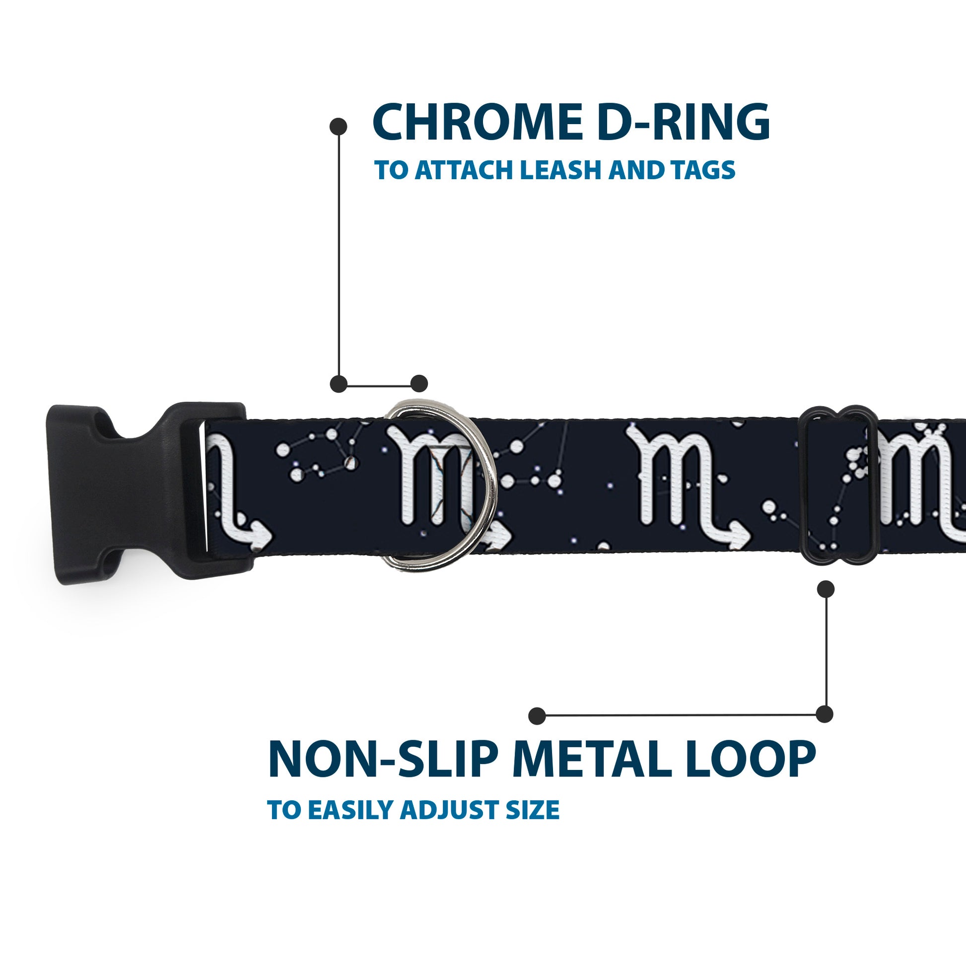 Plastic Clip Collar - Zodiac Scorpio Symbol/Constellations Black/White Plastic Clip Collars Buckle-Down