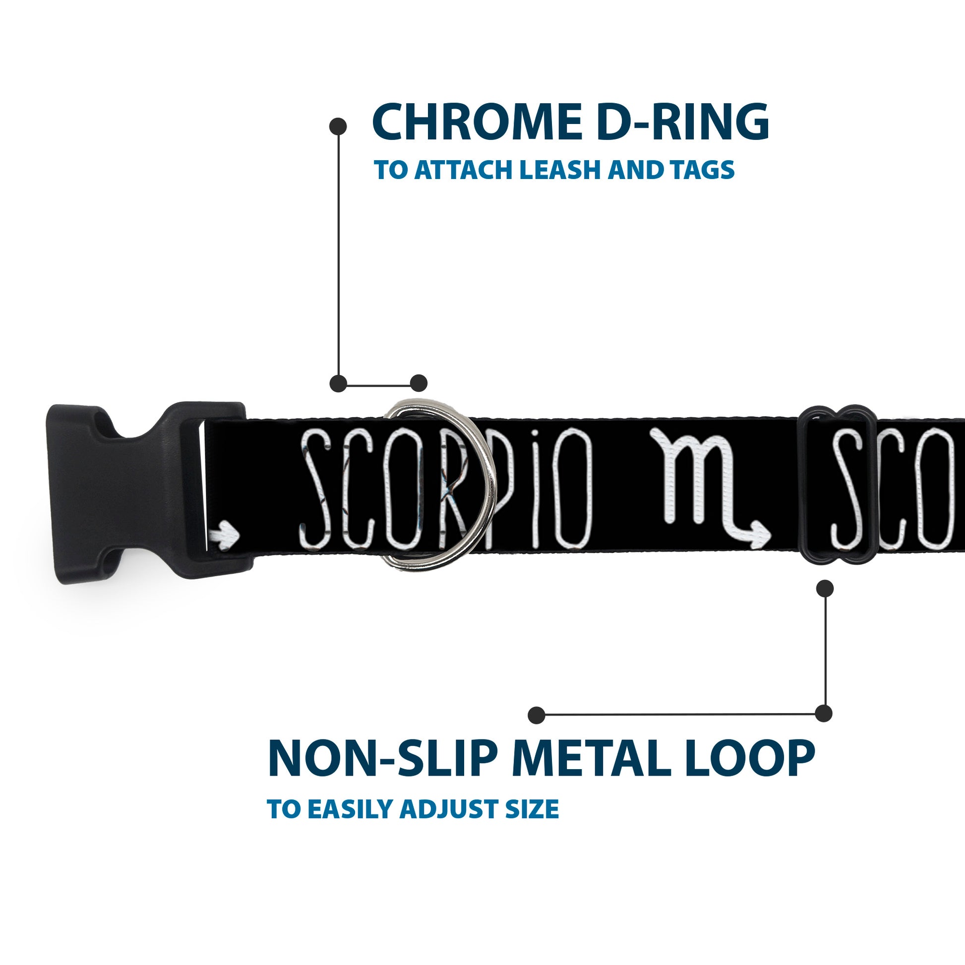 Plastic Clip Collar - Zodiac SCORPIO/Symbol Black/White Plastic Clip Collars Buckle-Down