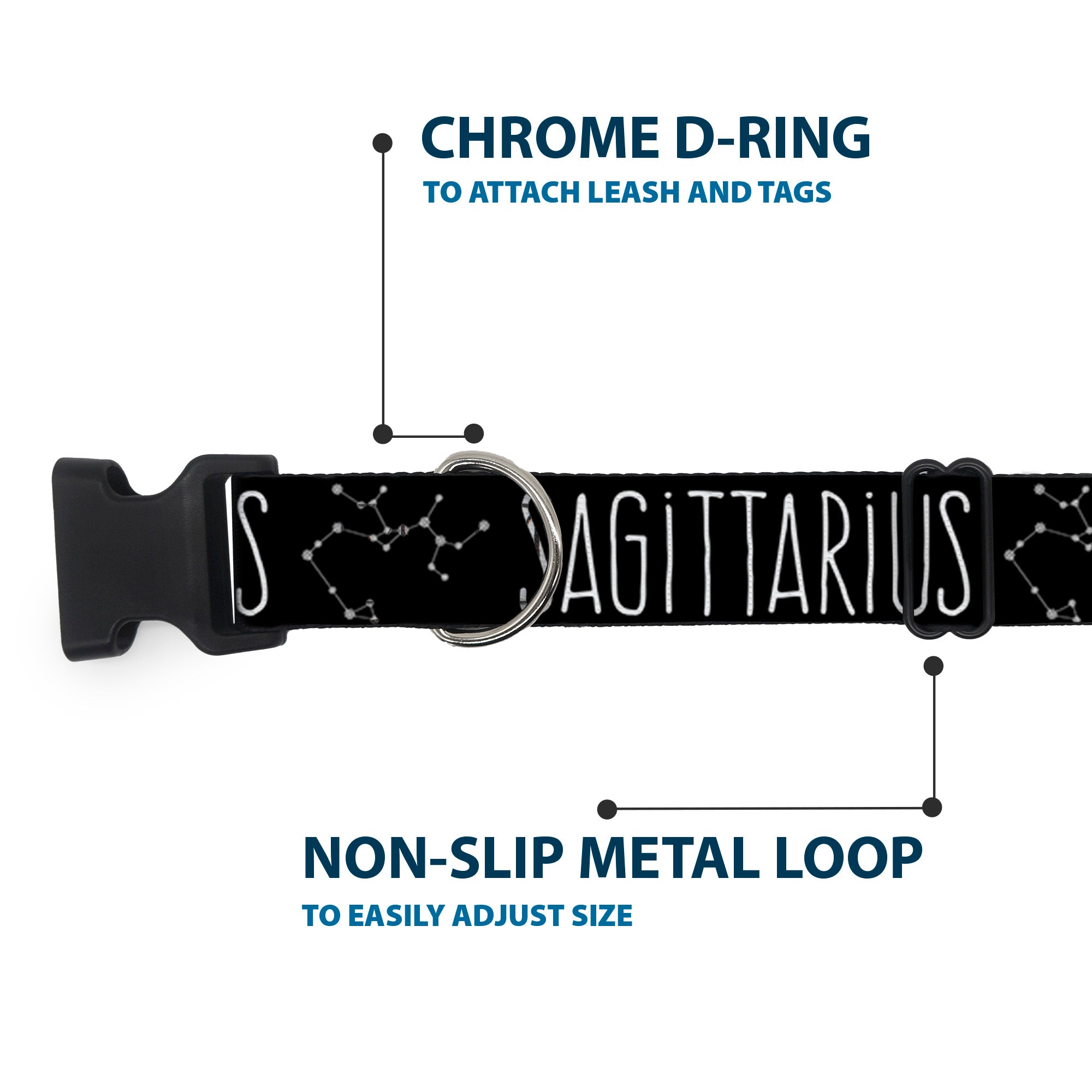 Plastic Clip Collar - Zodiac SAGITTARIUS/Constellation Black/White Plastic Clip Collars Buckle-Down