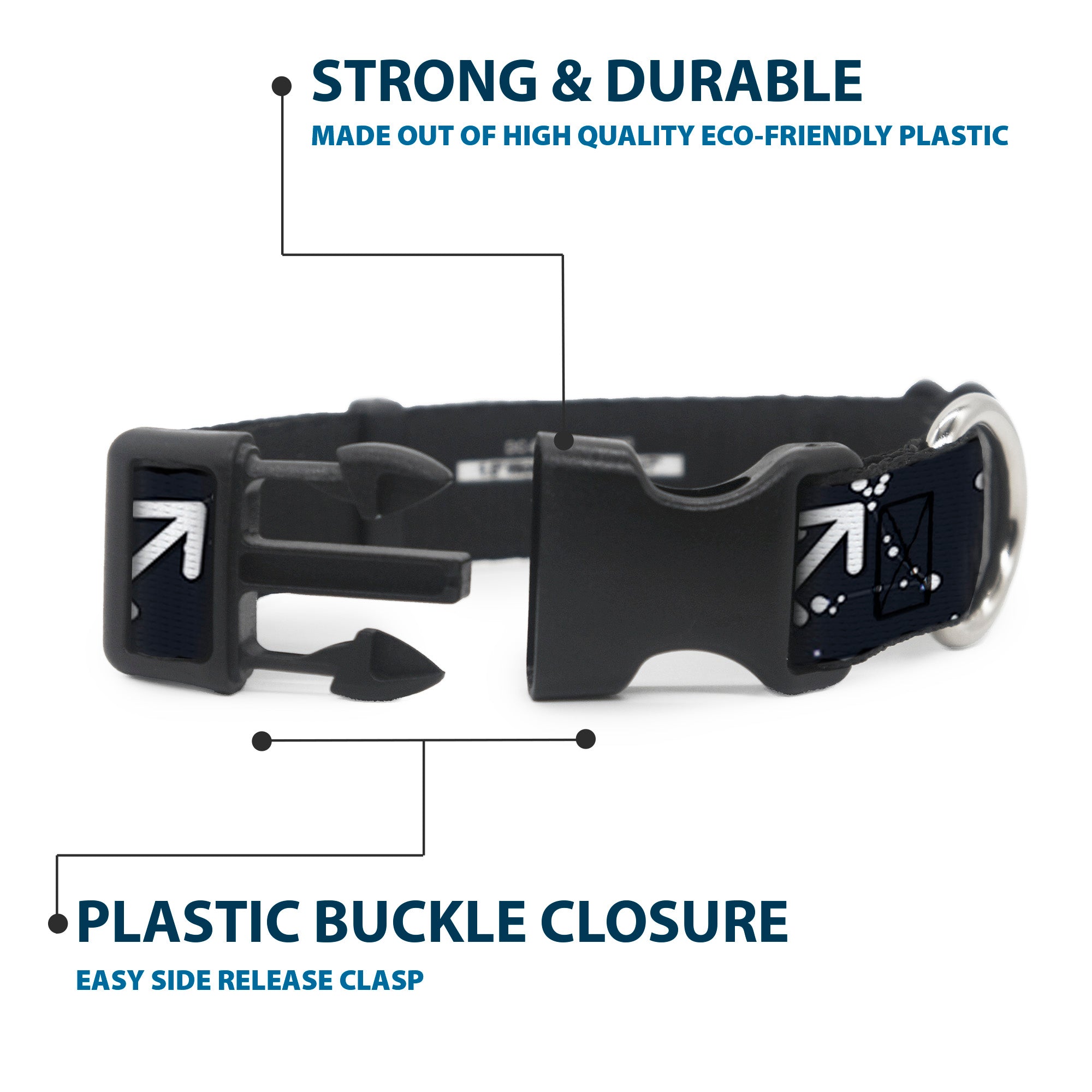 Plastic Clip Collar - Zodiac Sagittarius Symbol/Constellations Black/White Plastic Clip Collars Buckle-Down