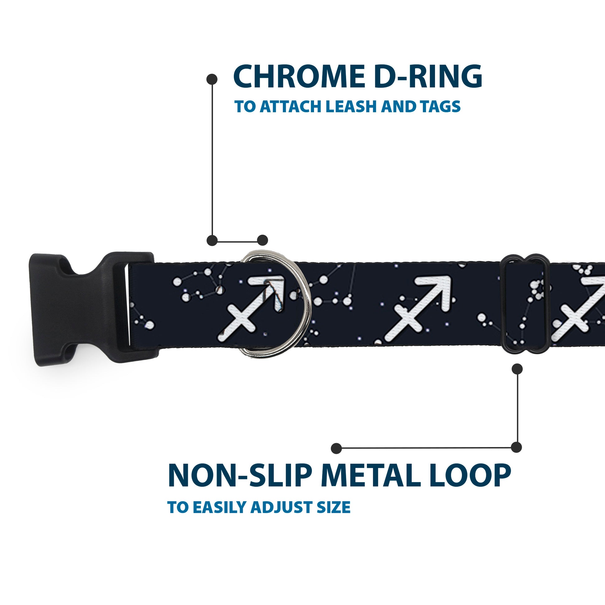 Plastic Clip Collar - Zodiac Sagittarius Symbol/Constellations Black/White Plastic Clip Collars Buckle-Down