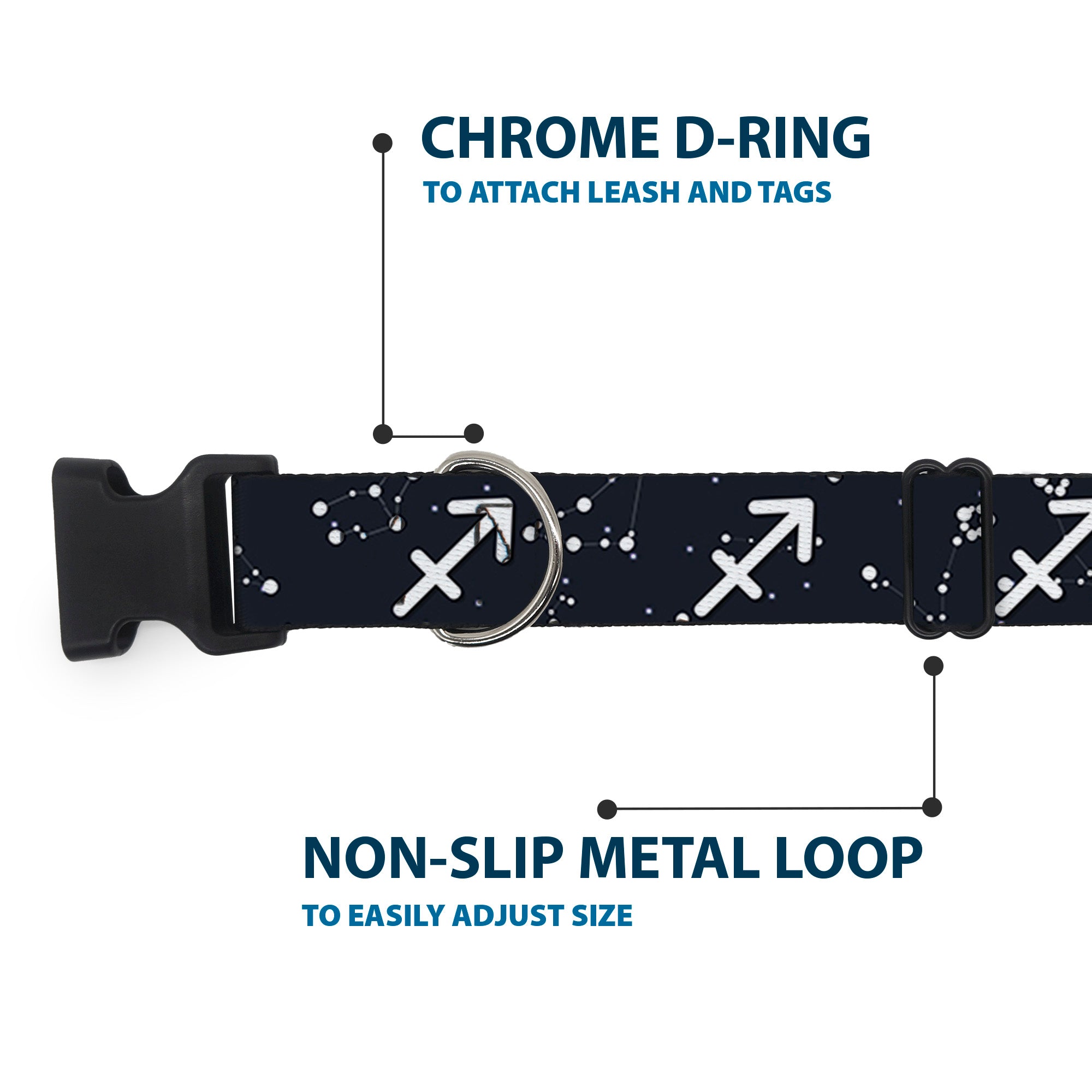 Plastic Clip Collar - Zodiac Sagittarius Symbol/Constellations Black/White Plastic Clip Collars Buckle-Down