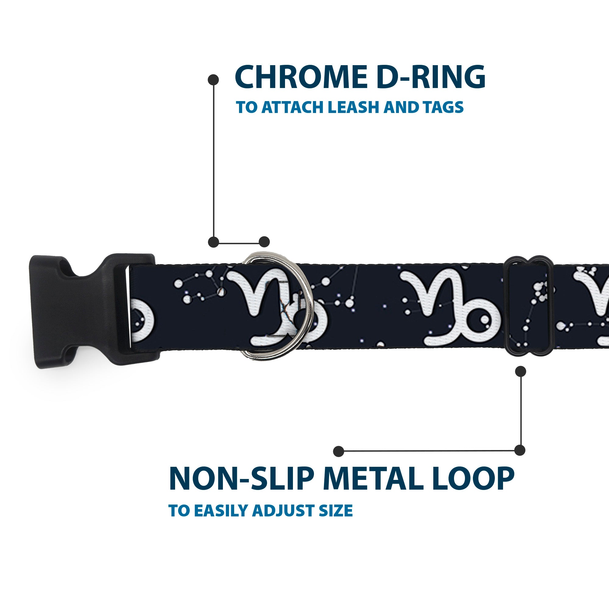 Plastic Clip Collar - Zodiac Capricorn Symbol/Constellations Black/White Plastic Clip Collars Buckle-Down