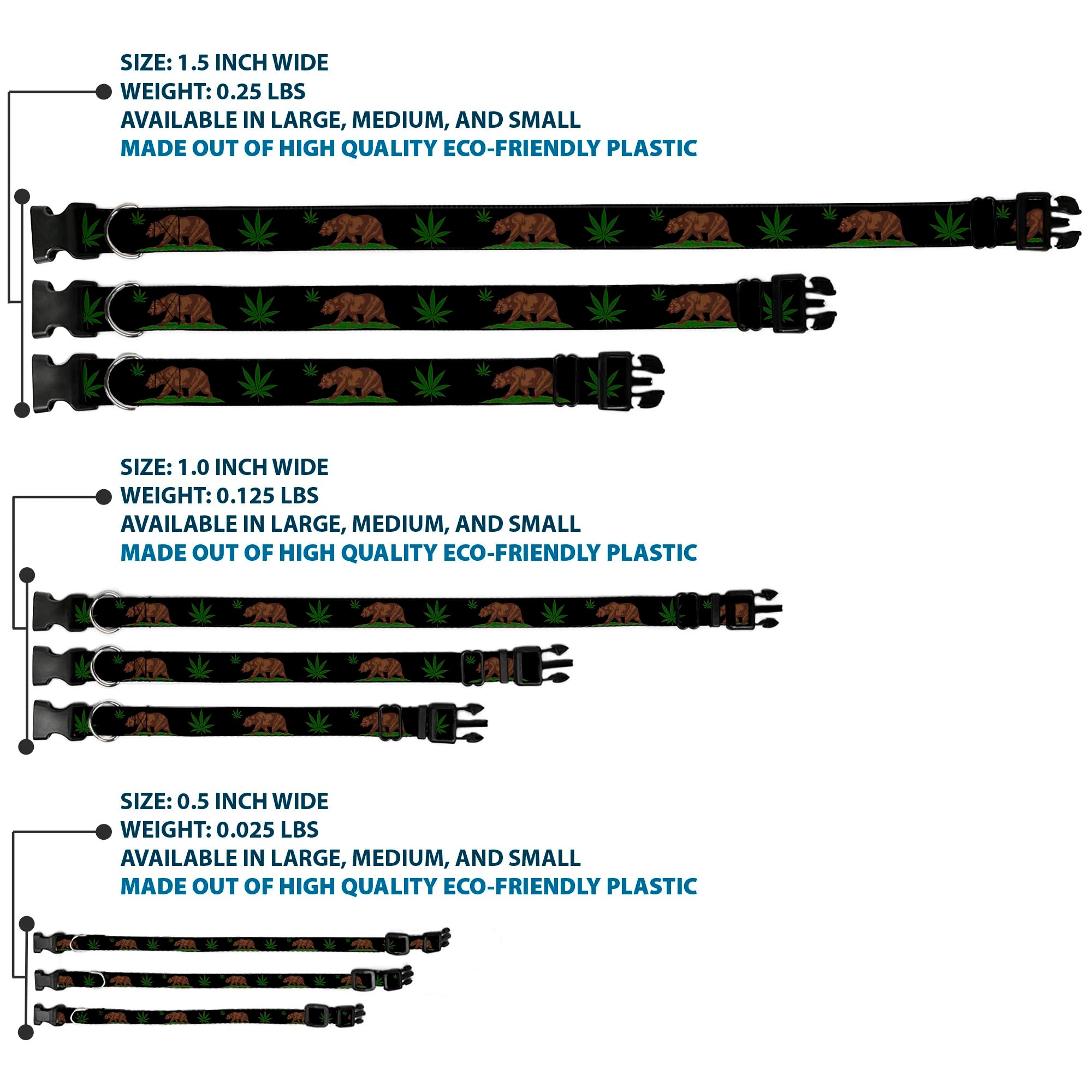 Plastic Clip Collar - Cali Bear/Pot Leaf Black/Gray/Green Plastic Clip Collars Buckle-Down