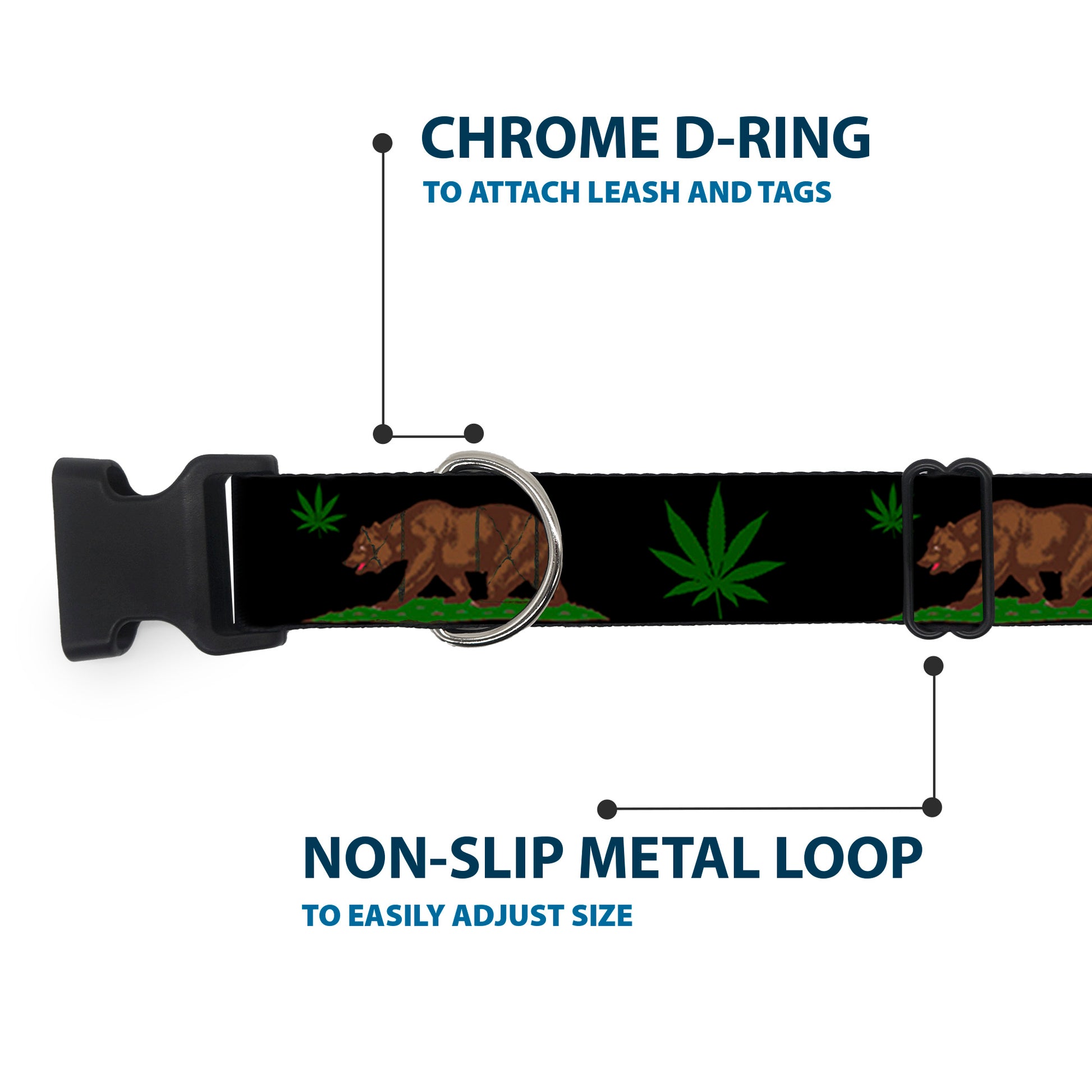 Plastic Clip Collar - Cali Bear/Pot Leaf Black/Gray/Green Plastic Clip Collars Buckle-Down