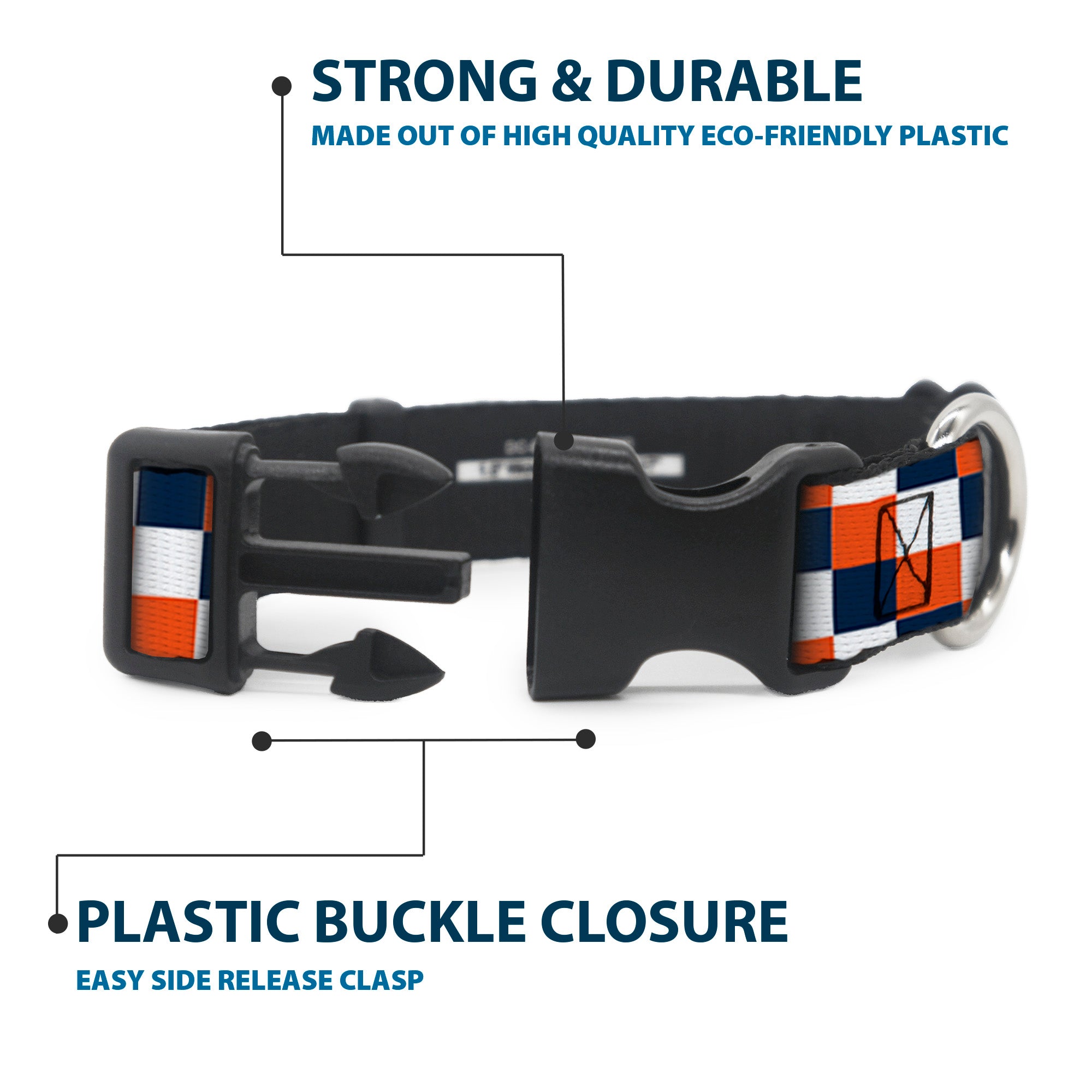 Plastic Clip Collar - Checker Navy/Orange/White Plastic Clip Collars Buckle-Down
