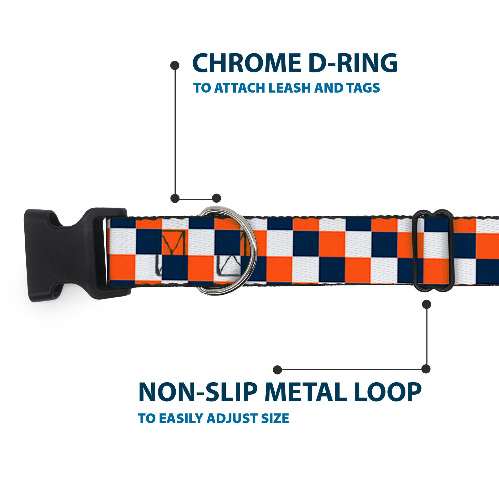 Plastic Clip Collar - Checker Navy/Orange/White Plastic Clip Collars Buckle-Down