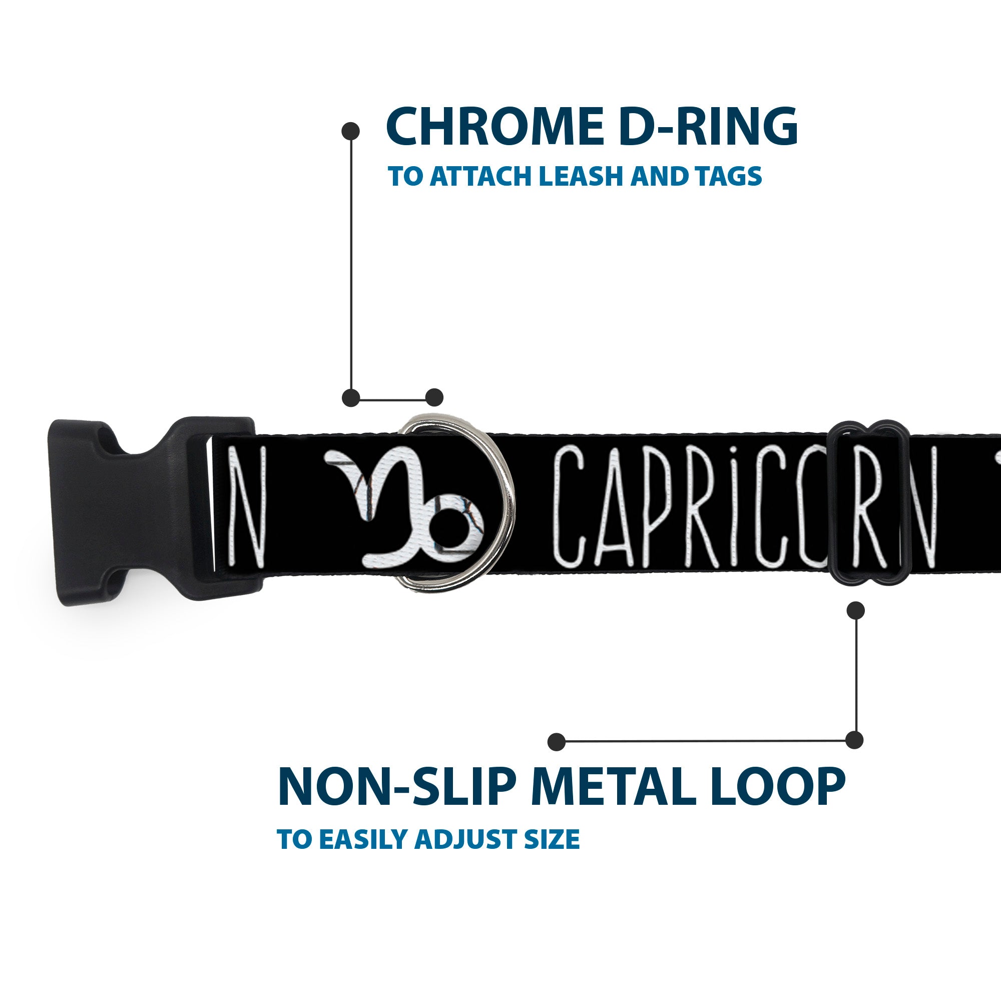 Plastic Clip Collar - Zodiac CAPRICORN/Symbol Black/White Plastic Clip Collars Buckle-Down