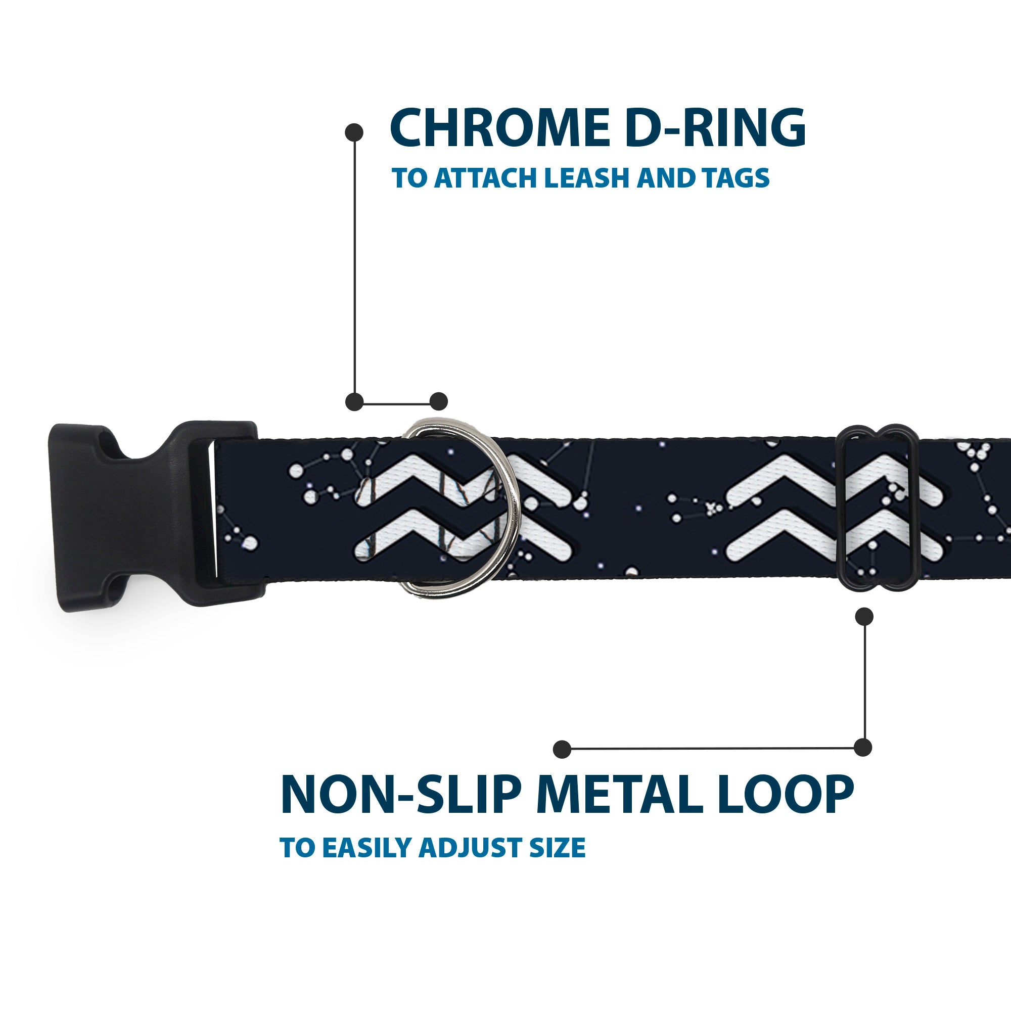 Plastic Clip Collar - Zodiac Aquarius Symbol/Constellations Black/White Plastic Clip Collars Buckle-Down