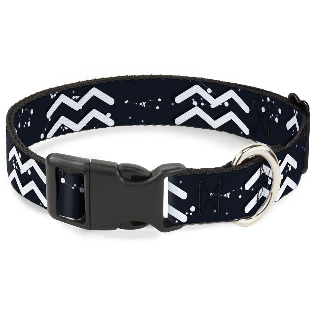 Plastic Clip Collar - Zodiac Aquarius Symbol/Constellations Black/White Plastic Clip Collars Buckle-Down