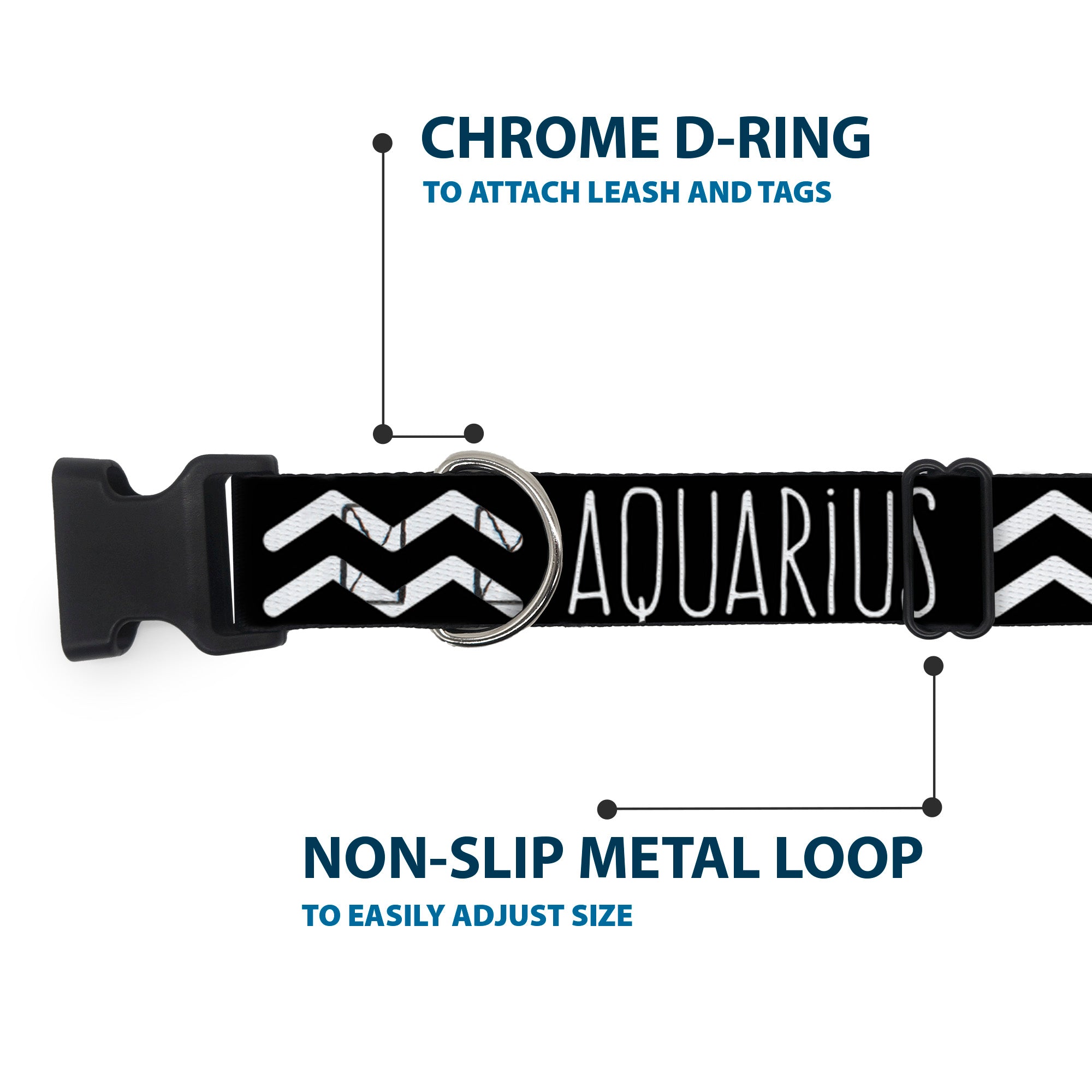 Plastic Clip Collar - Zodiac AQUARIUS/Symbol Black/White Plastic Clip Collars Buckle-Down