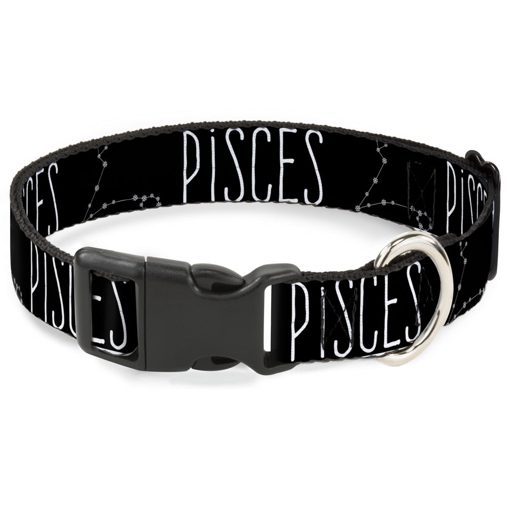 Plastic Clip Collar - Zodiac PISCES/Constellation Black/White Plastic Clip Collars Buckle-Down