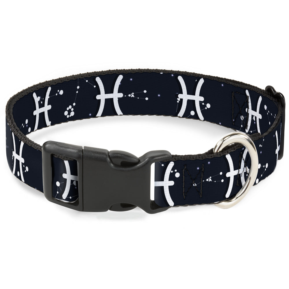 Plastic Clip Collar - Zodiac Pisces Symbol/Constellations Black/White Plastic Clip Collars Buckle-Down