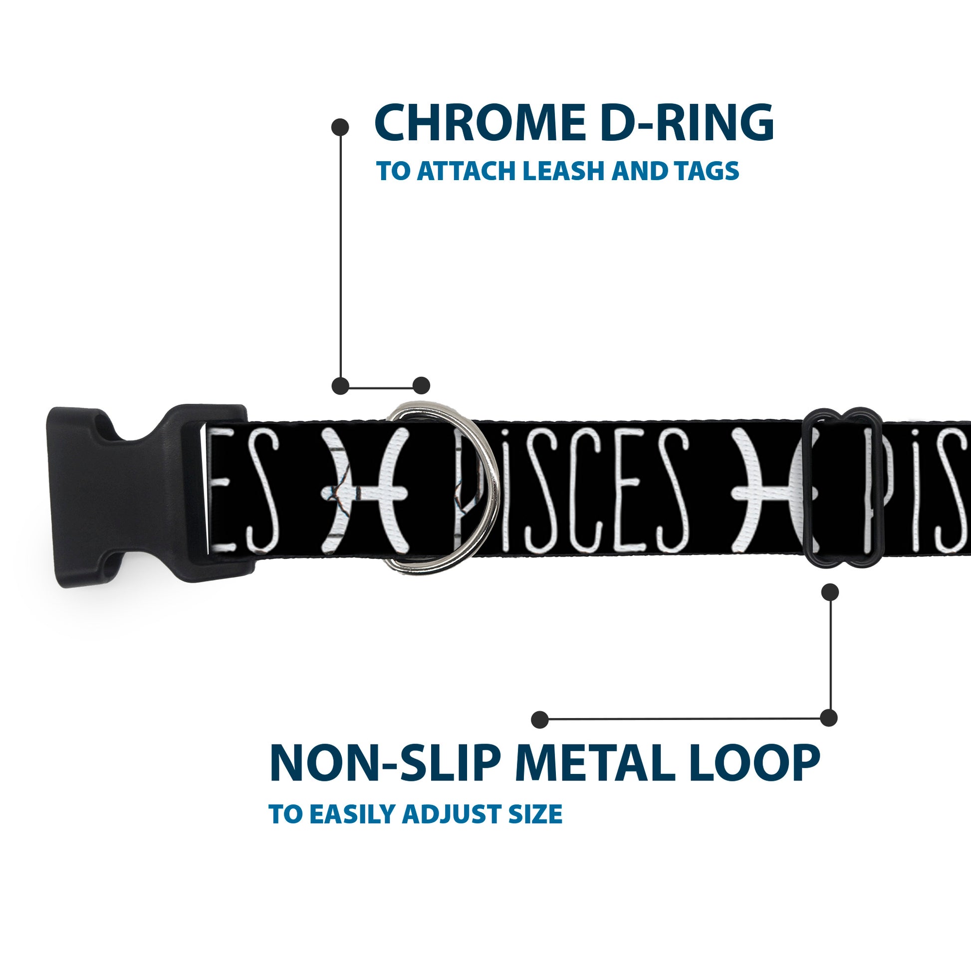 Plastic Clip Collar - Zodiac PISCES/Symbol Black/White Plastic Clip Collars Buckle-Down