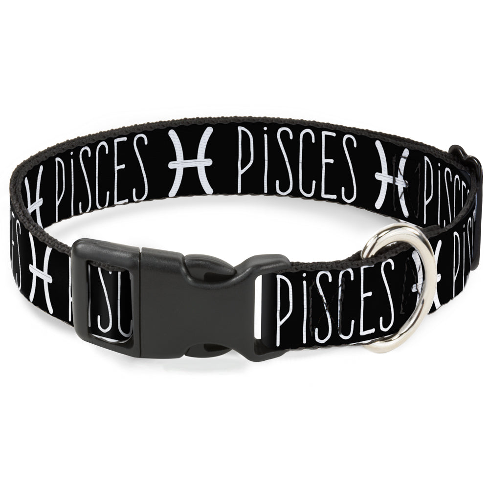 Plastic Clip Collar - Zodiac PISCES/Symbol Black/White Plastic Clip Collars Buckle-Down