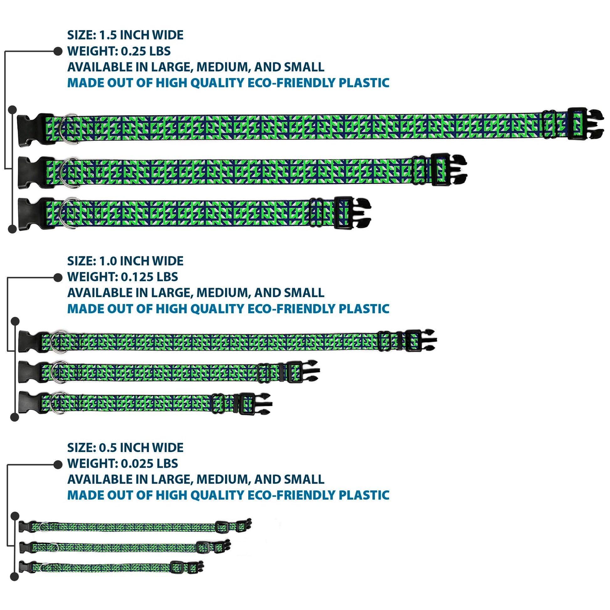 Plastic Clip Collar - Abstract Plaid White/Navy/Neon Green Plastic Clip Collars Buckle-Down