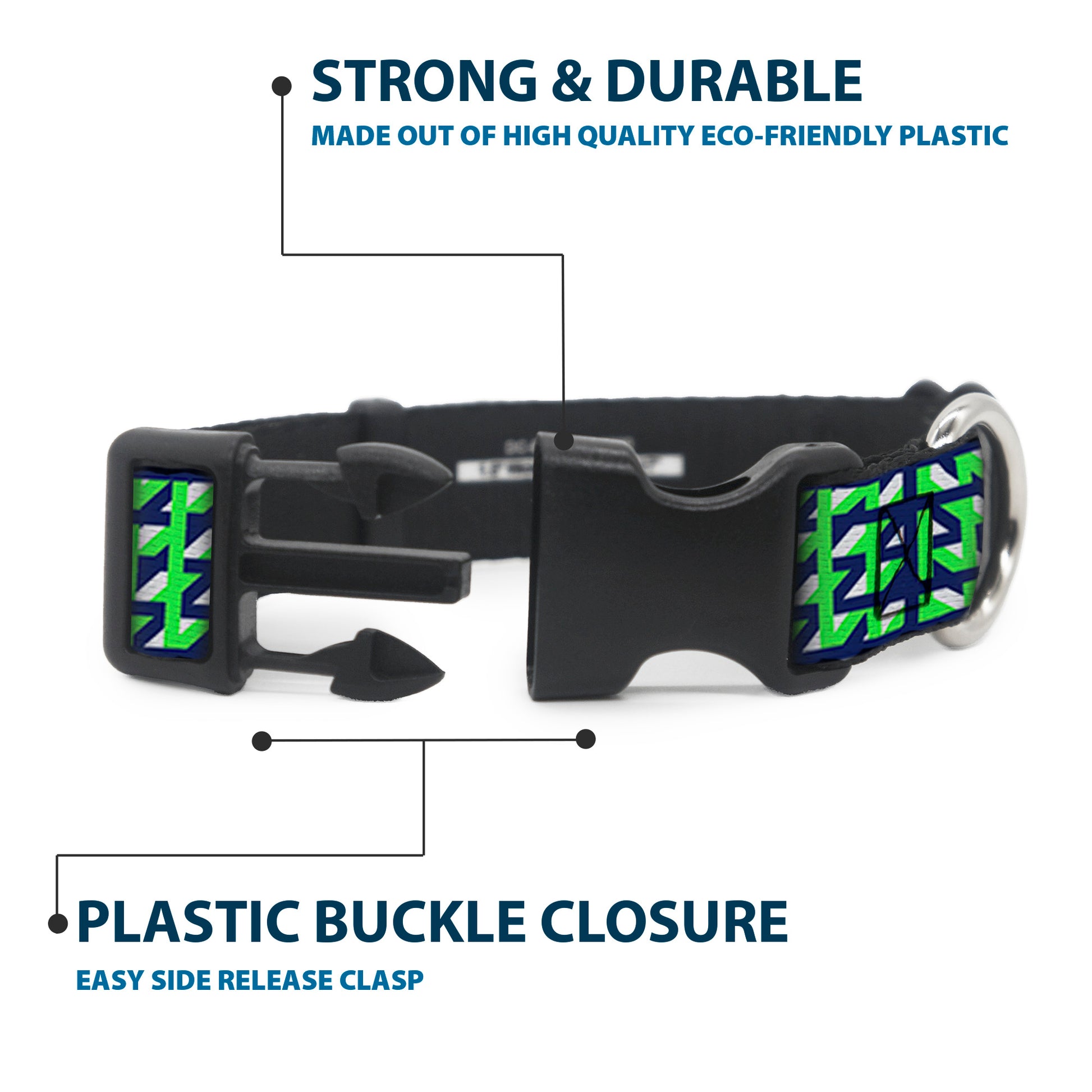 Plastic Clip Collar - Abstract Plaid White/Navy/Neon Green Plastic Clip Collars Buckle-Down