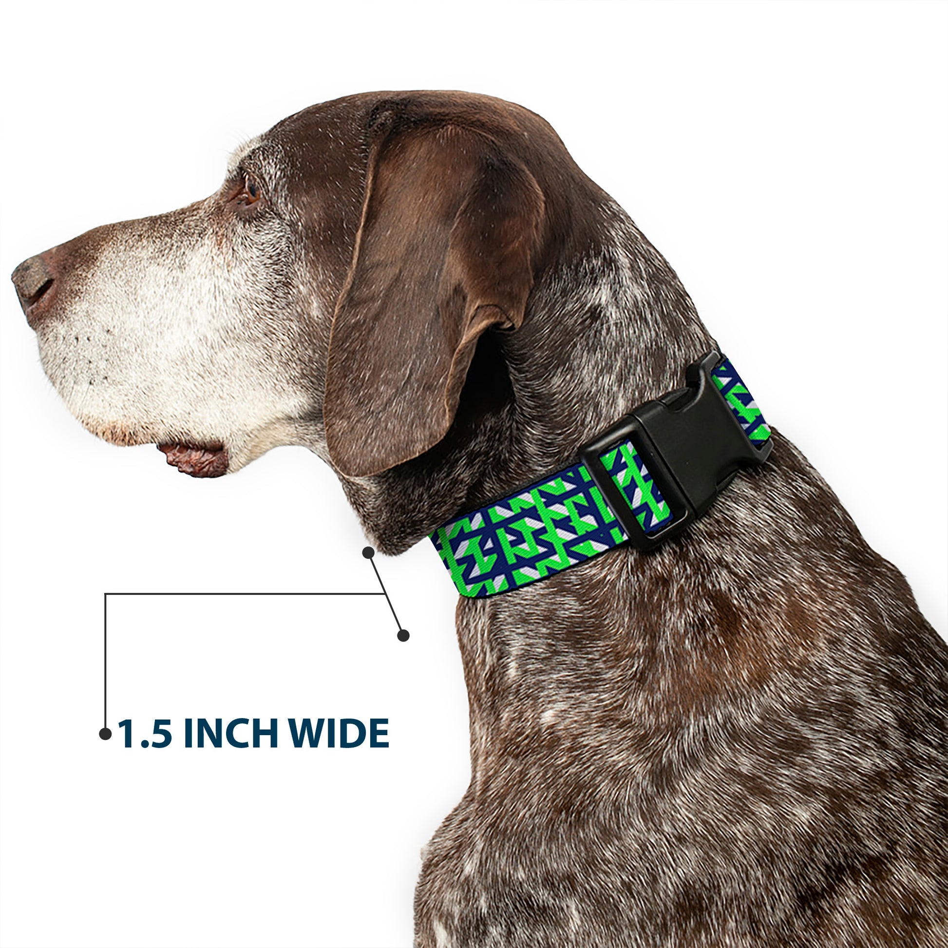 Plastic Clip Collar - Abstract Plaid White/Navy/Neon Green Plastic Clip Collars Buckle-Down