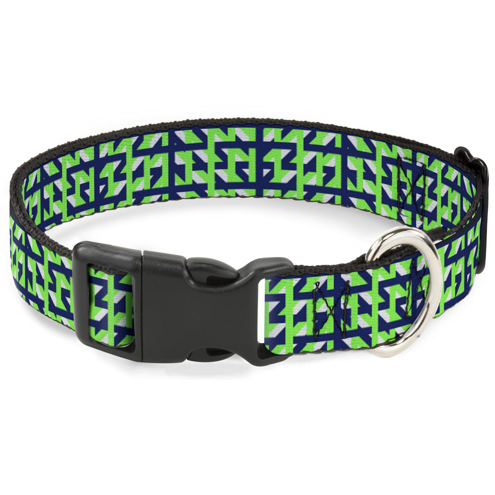 Plastic Clip Collar - Abstract Plaid White/Navy/Neon Green Plastic Clip Collars Buckle-Down