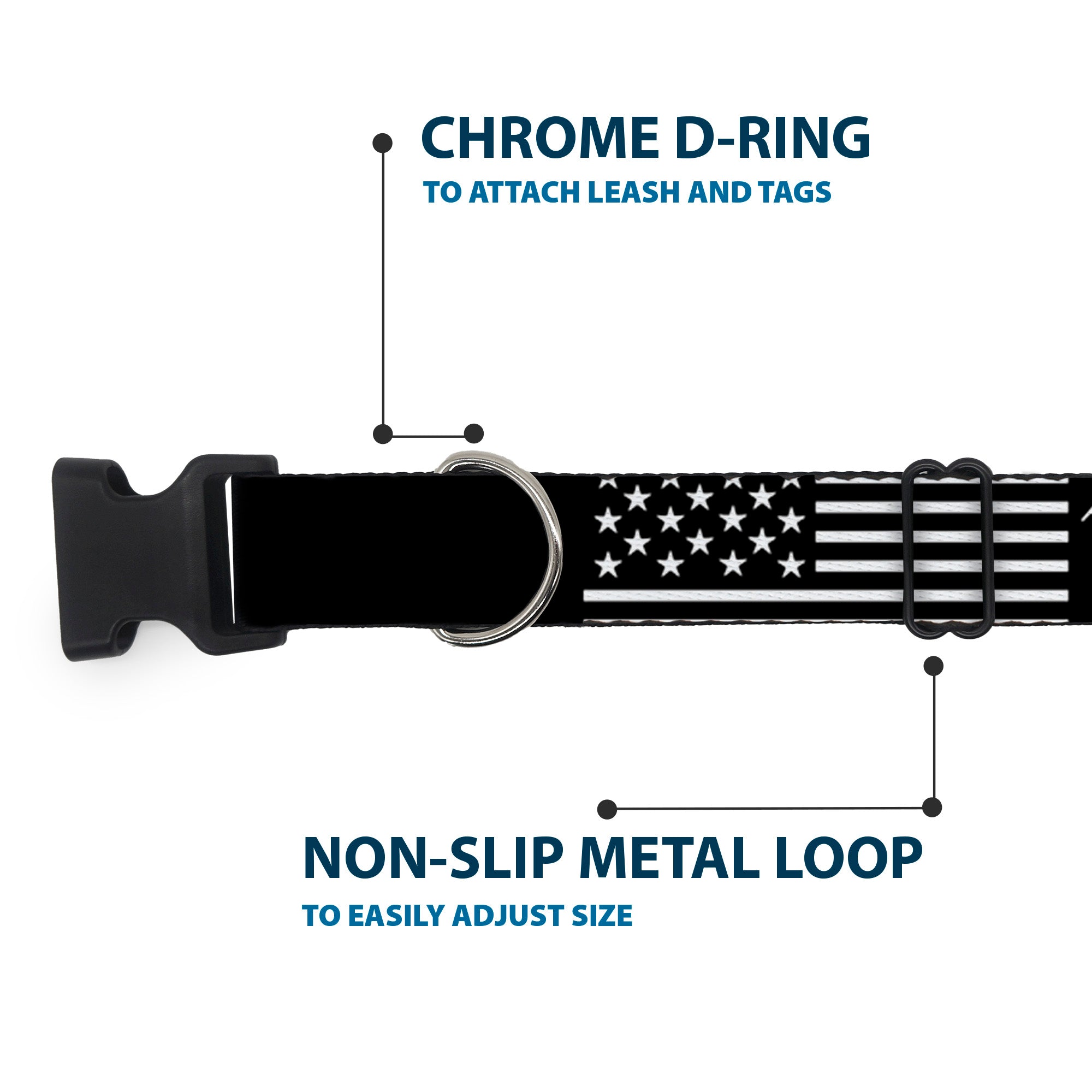 Plastic Clip Collar - Americana Flag/WE THE PEOPLE Black/White Plastic Clip Collars Buckle-Down