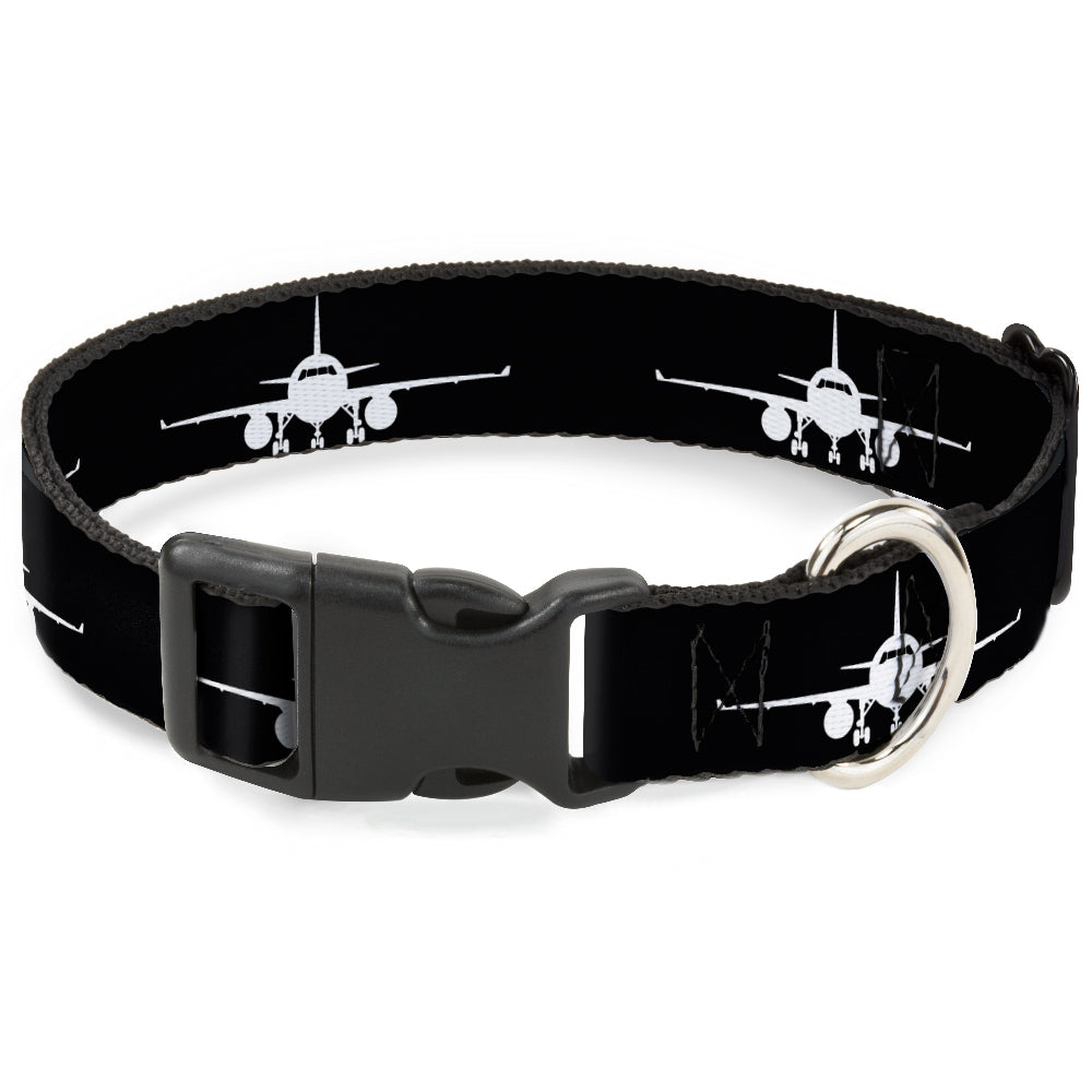 Plastic Clip Collar - Airplane Silhouette Black/White Plastic Clip Collars Buckle-Down