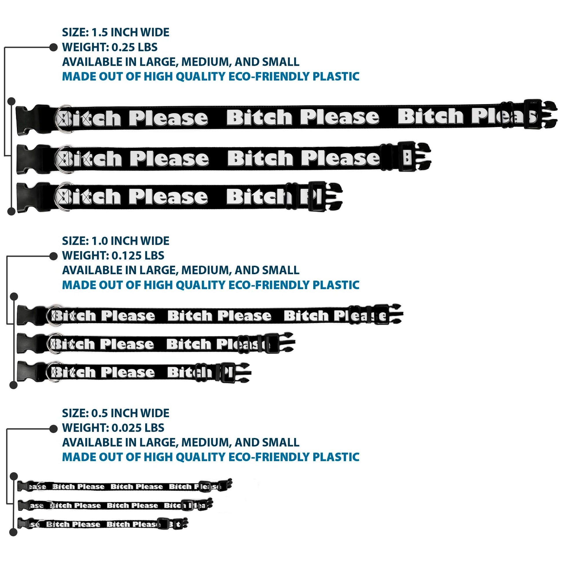 Buckle-Down Plastic Buckle Dog Collar - BITCH PLEASE Black/White Plastic Clip Collars Buckle-Down