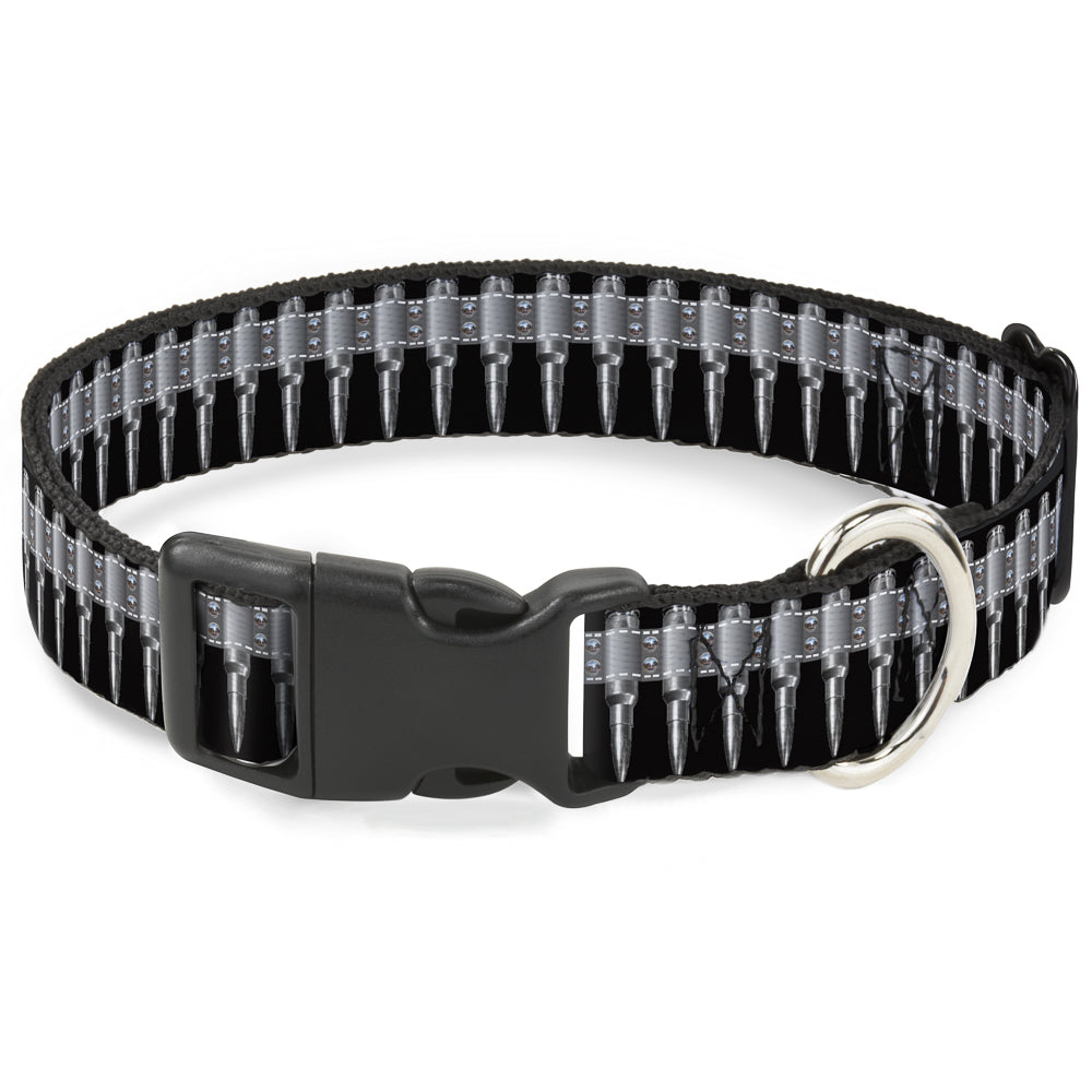 Plastic Clip Collar - Printed Bullets Pattern Black/Gray Plastic Clip Collars Buckle-Down