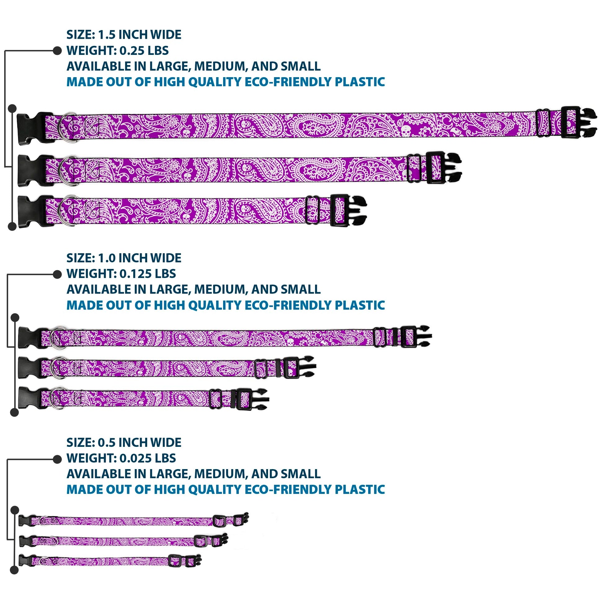 Plastic Clip Collar - Bandana/Skulls Purple/White Plastic Clip Collars Buckle-Down