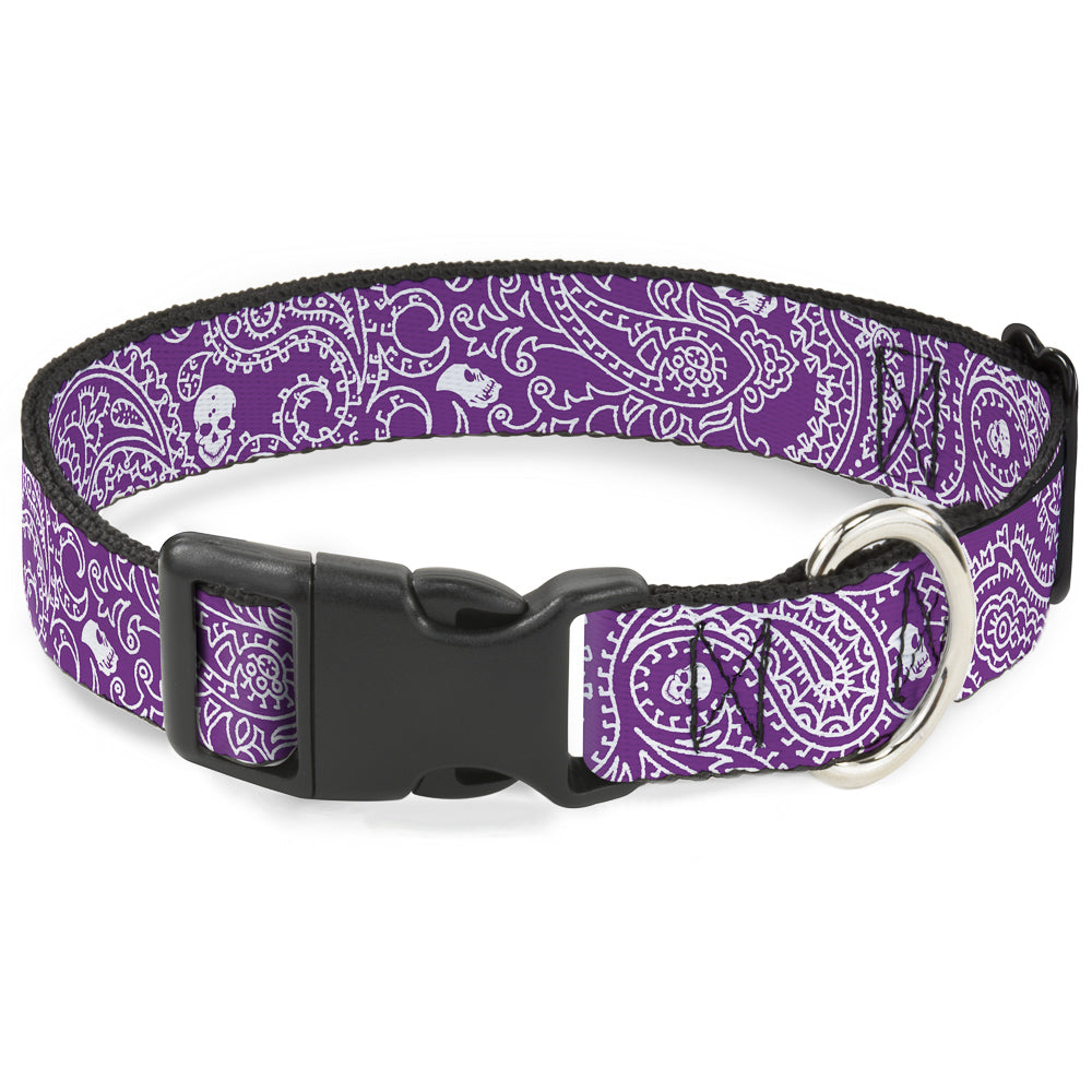 Plastic Clip Collar - Bandana/Skulls Purple/White Plastic Clip Collars Buckle-Down