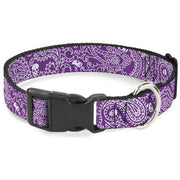 Plastic Clip Collar - Bandana/Skulls Purple/White Plastic Clip Collars Buckle-Down