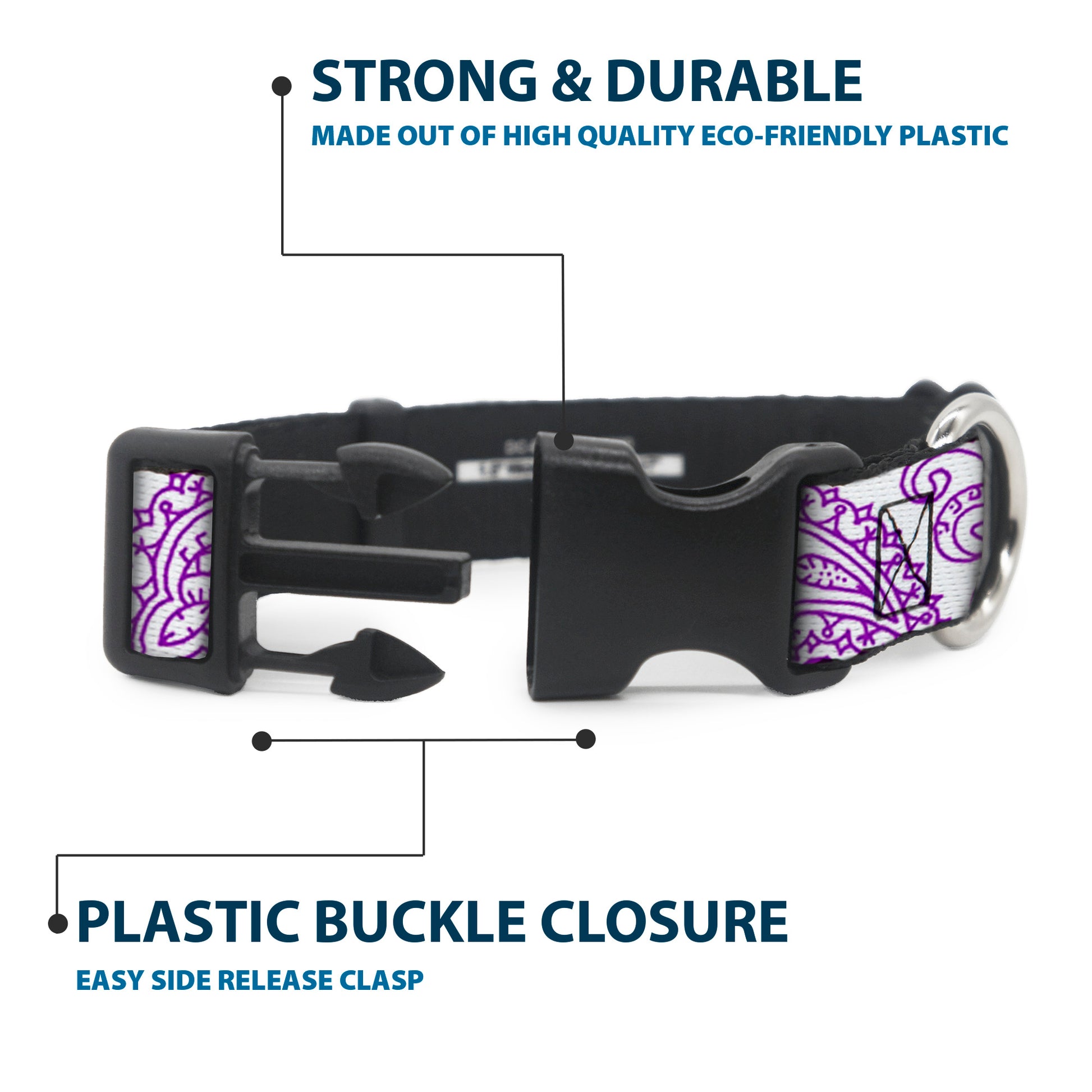 Plastic Clip Collar - Bandana/Skulls White/Purple Plastic Clip Collars Buckle-Down