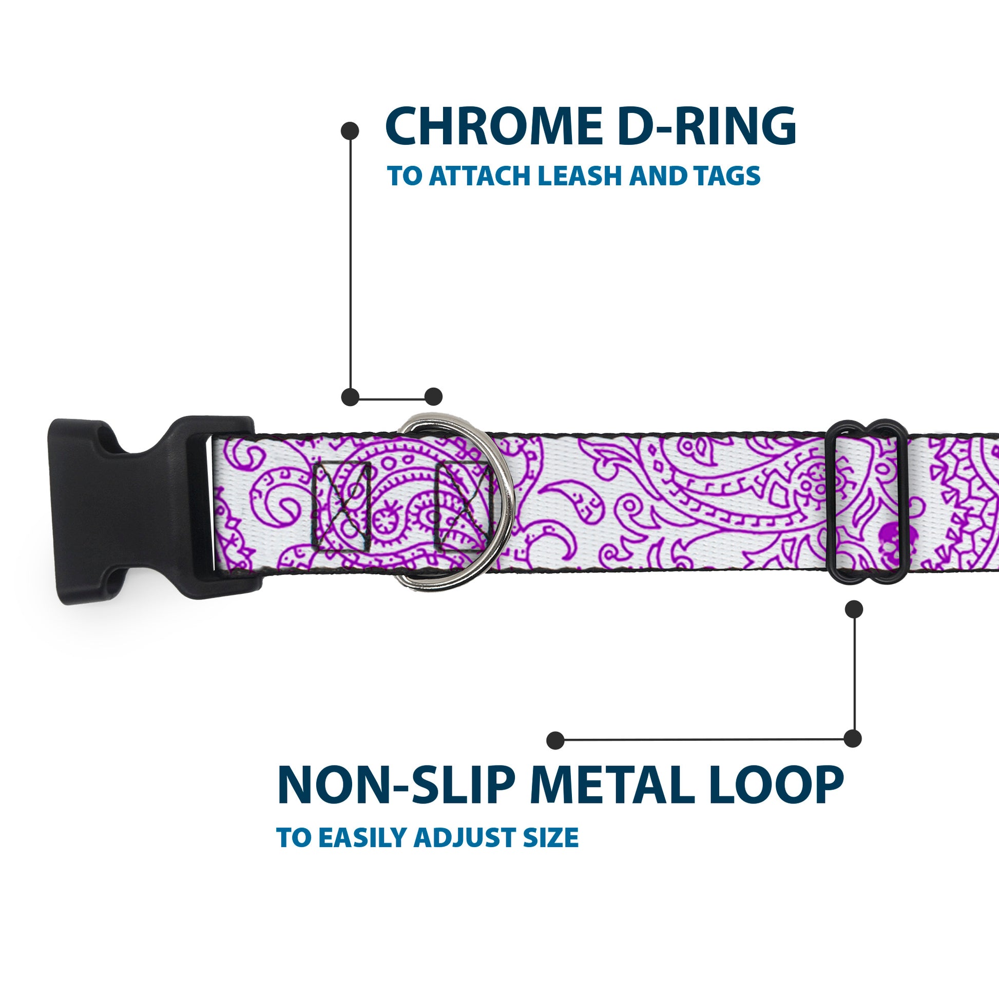 Plastic Clip Collar - Bandana/Skulls White/Purple Plastic Clip Collars Buckle-Down